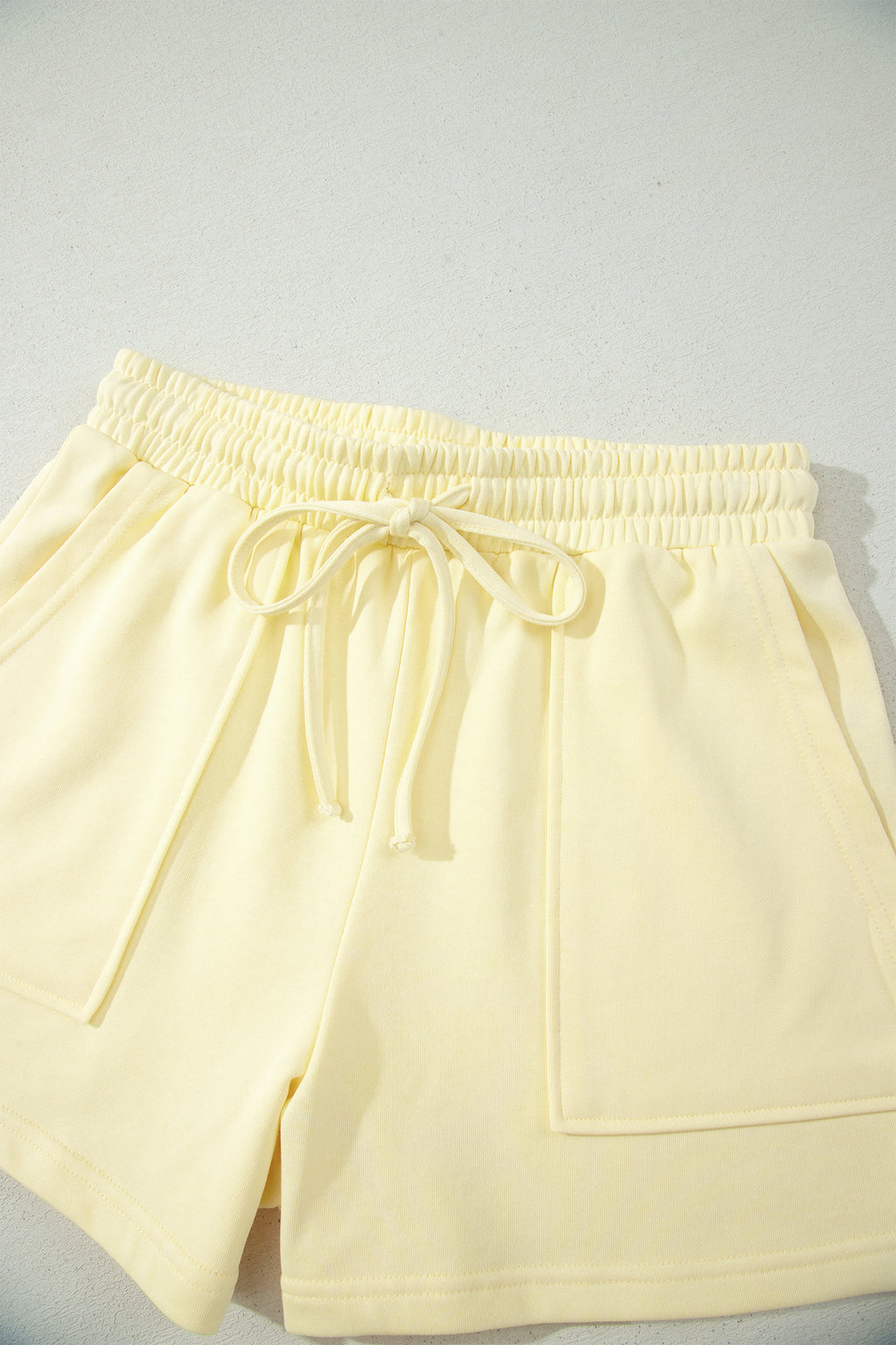 Yellow Cream Solid Color Tee Drawstring Shorts Comfy 2pcs Set