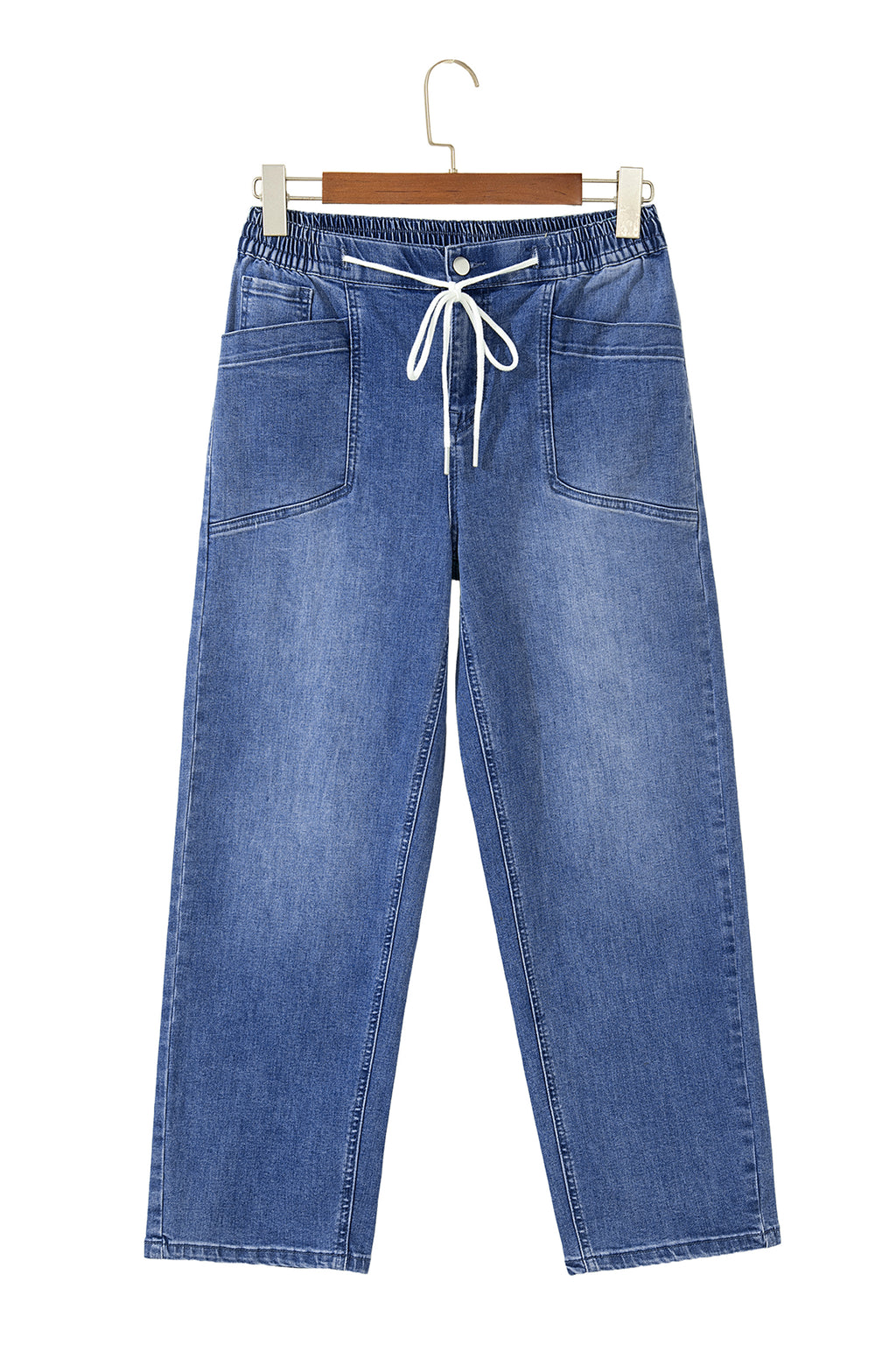 Ashleigh Blue Drawstring Waist Ankle Length Casual Jeans Regular Fit Pocket Detail Denim Pants