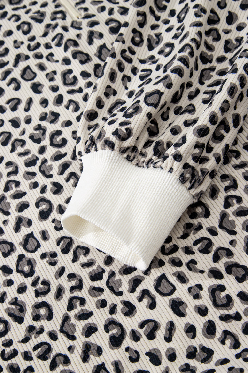 Brown Leopard Print Quarter Zip Corduroy Sweatshirt