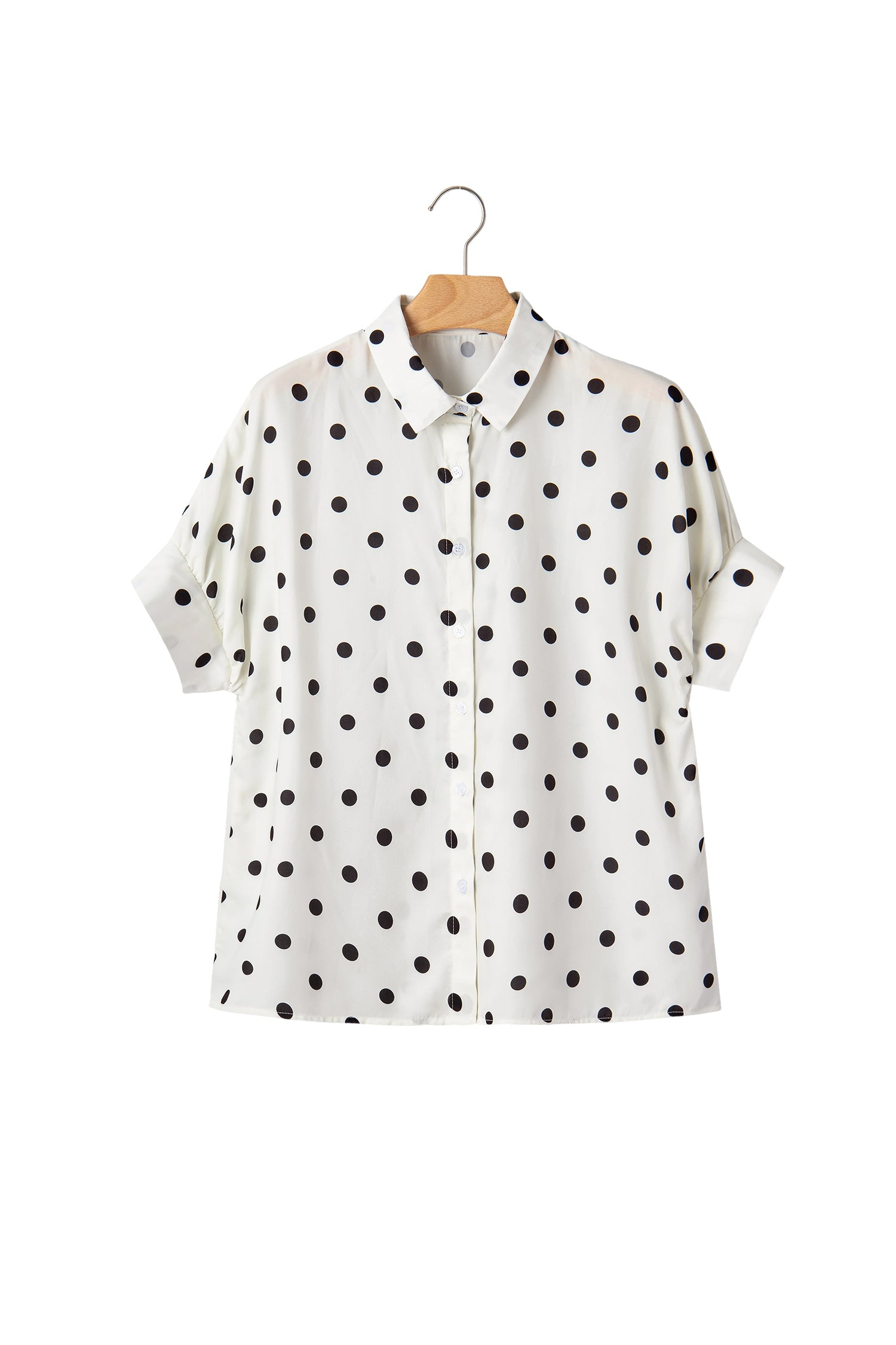 Beige Polka Dot Print Loose Dolman Shirt