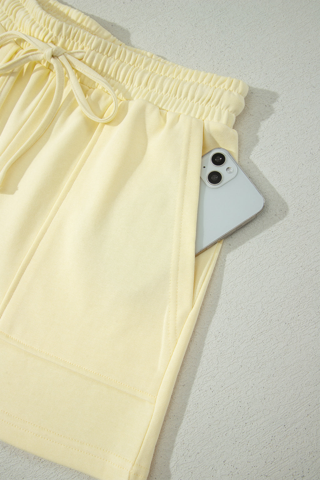Yellow Cream Solid Color Tee Drawstring Shorts Comfy 2pcs Set