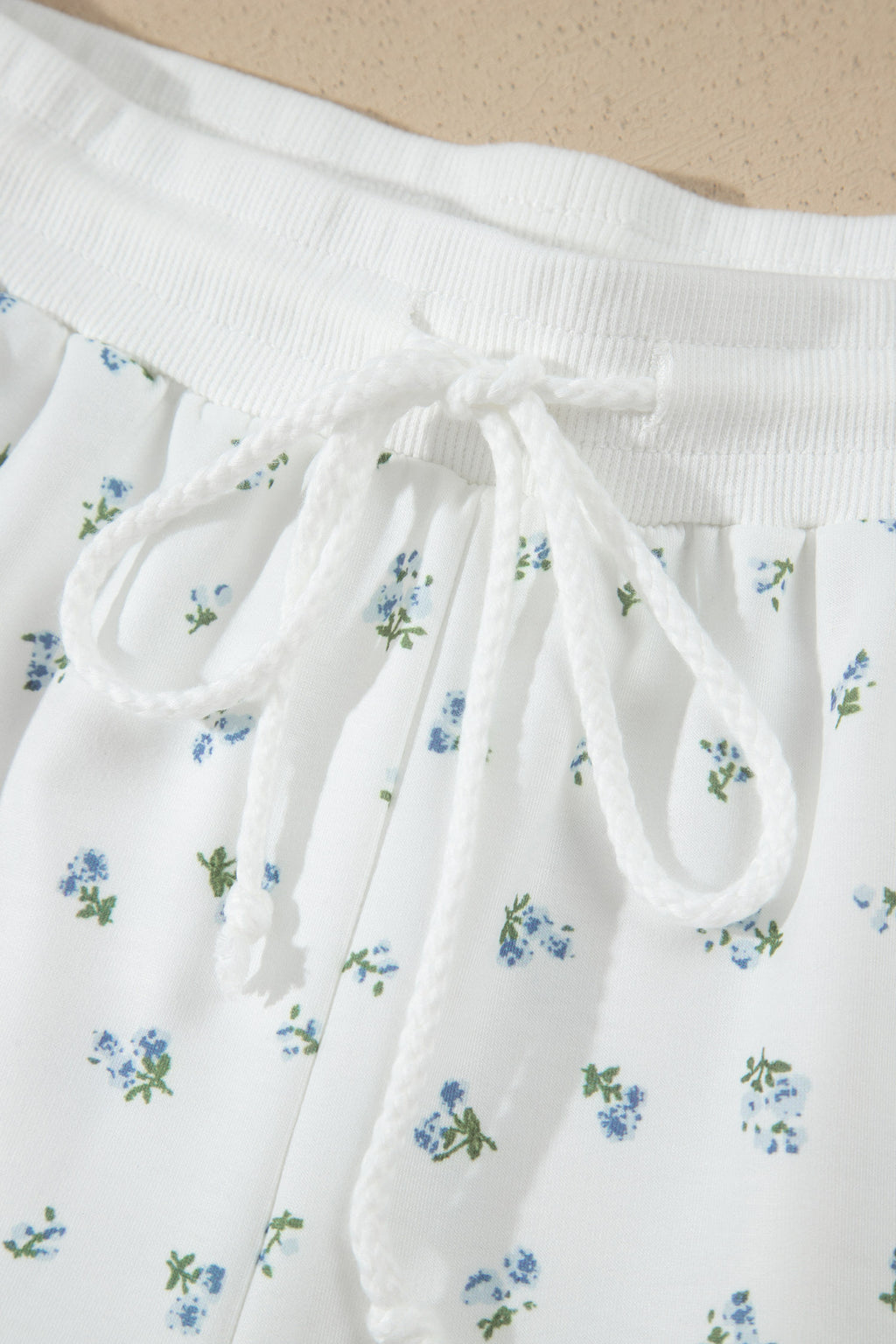 White Floral Print Half Zip Top Matching Short Set