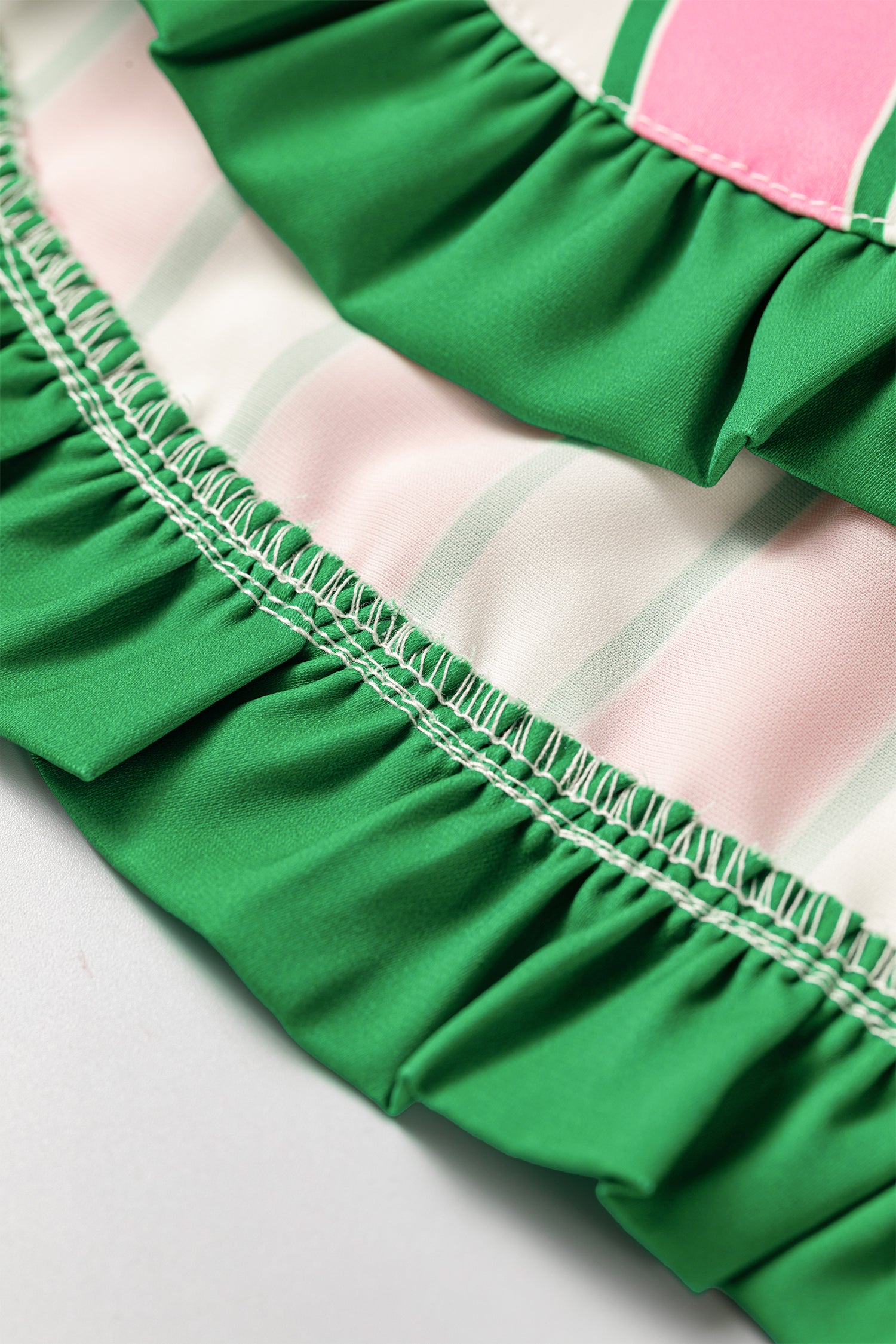 Pink Stripe Contrast Ruffle Trim Shorts