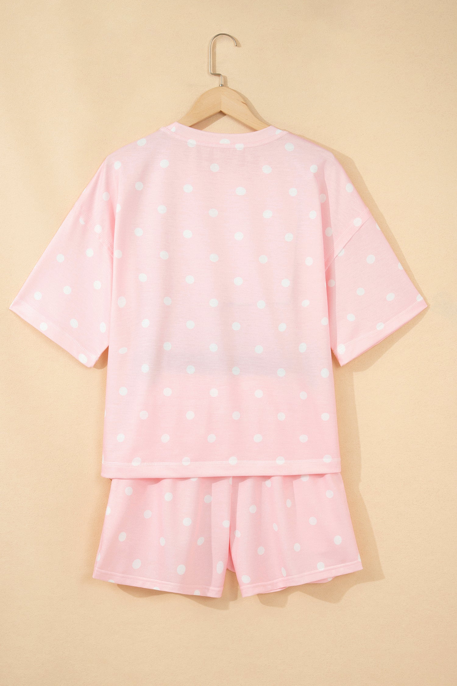 Sky Blue Exposed Seam Detail Polka Dot Loose Tee Drawstring Shorts Set