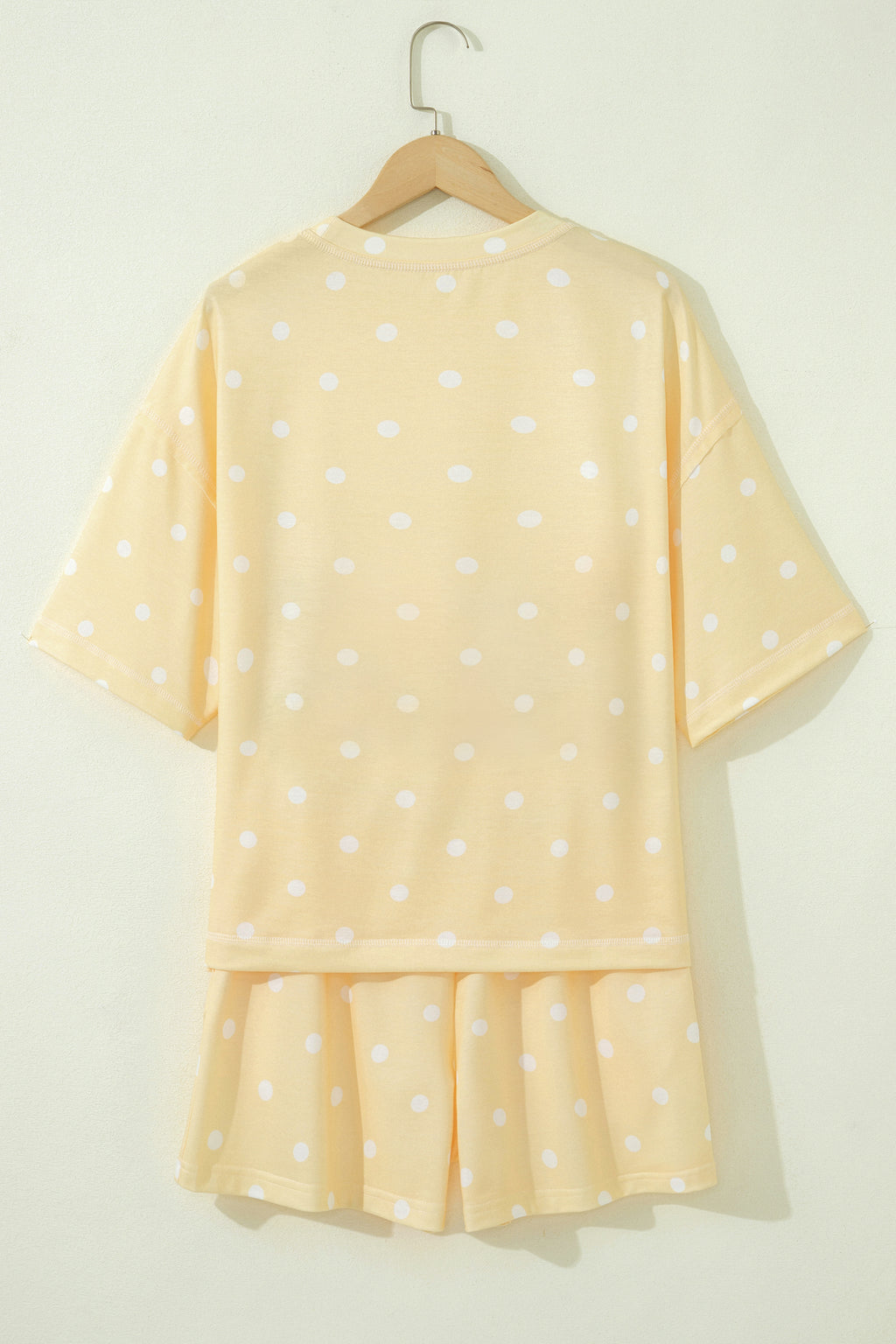 Sky Blue Exposed Seam Detail Polka Dot Loose Tee Drawstring Shorts Set