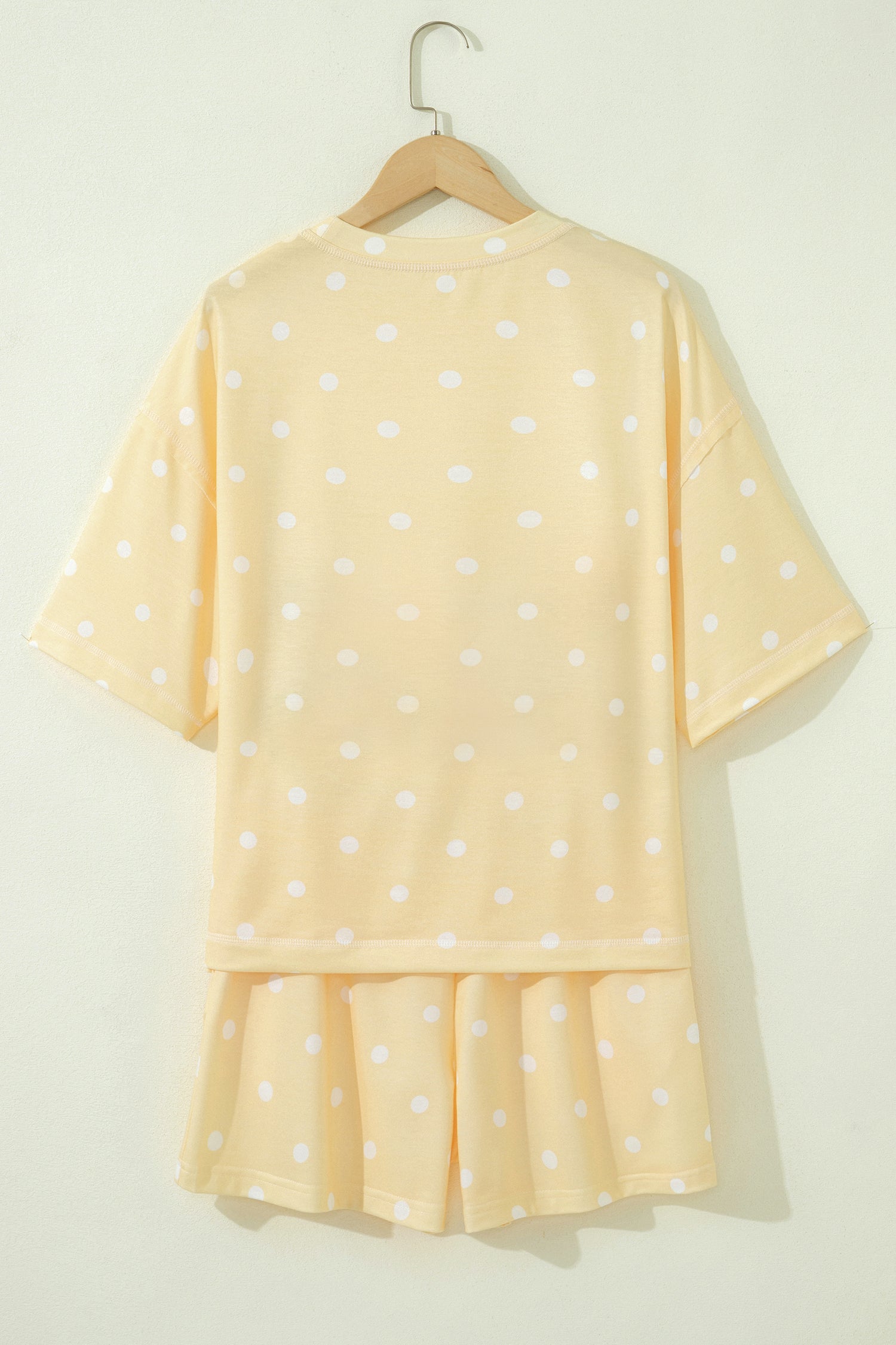 Sky Blue Exposed Seam Detail Polka Dot Loose Tee Drawstring Shorts Set