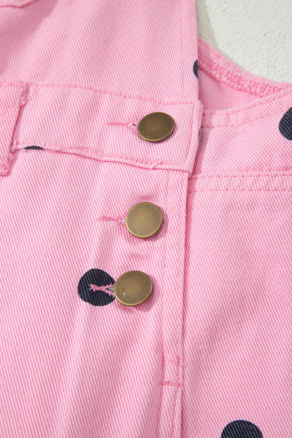 Light French Beige Polka Dot Print Bib Pocket Denim Barrel Overalls Jumpsuit