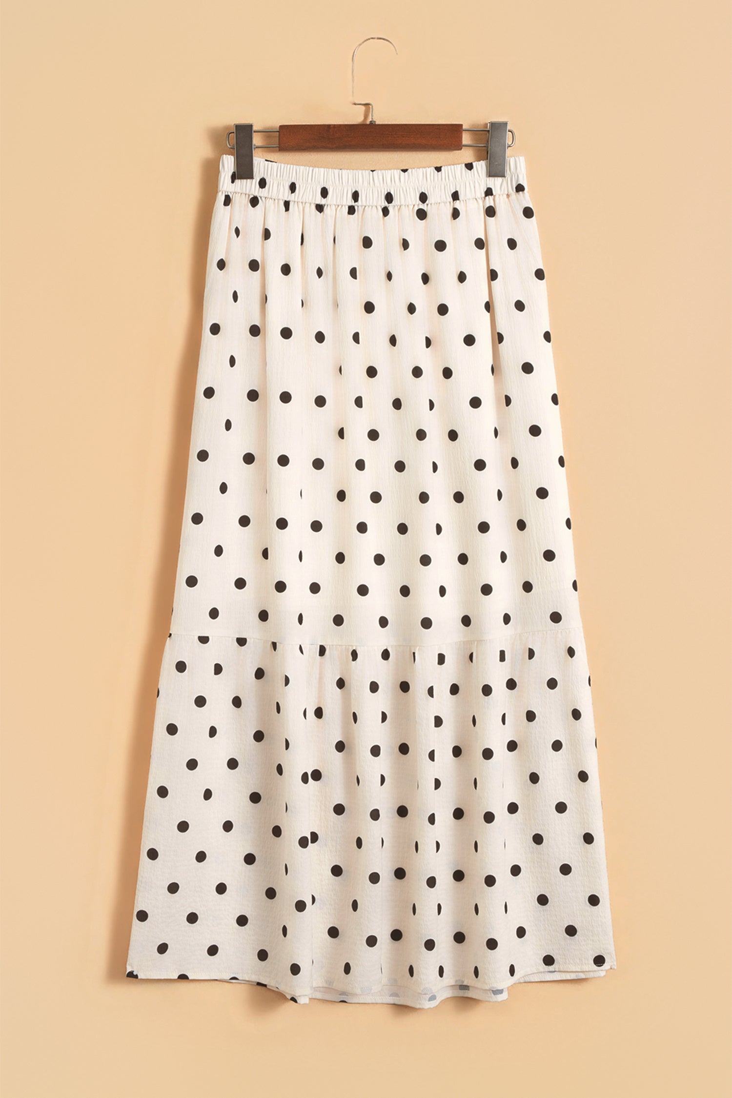 White Polka Dot Ruffled Slit Maxi Skirt
