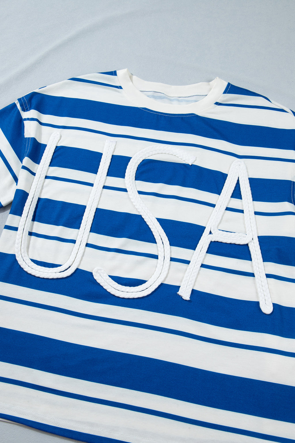 Blue Stripe USA Graphic Drop Shoulder Half Sleeve Loose T Shirt