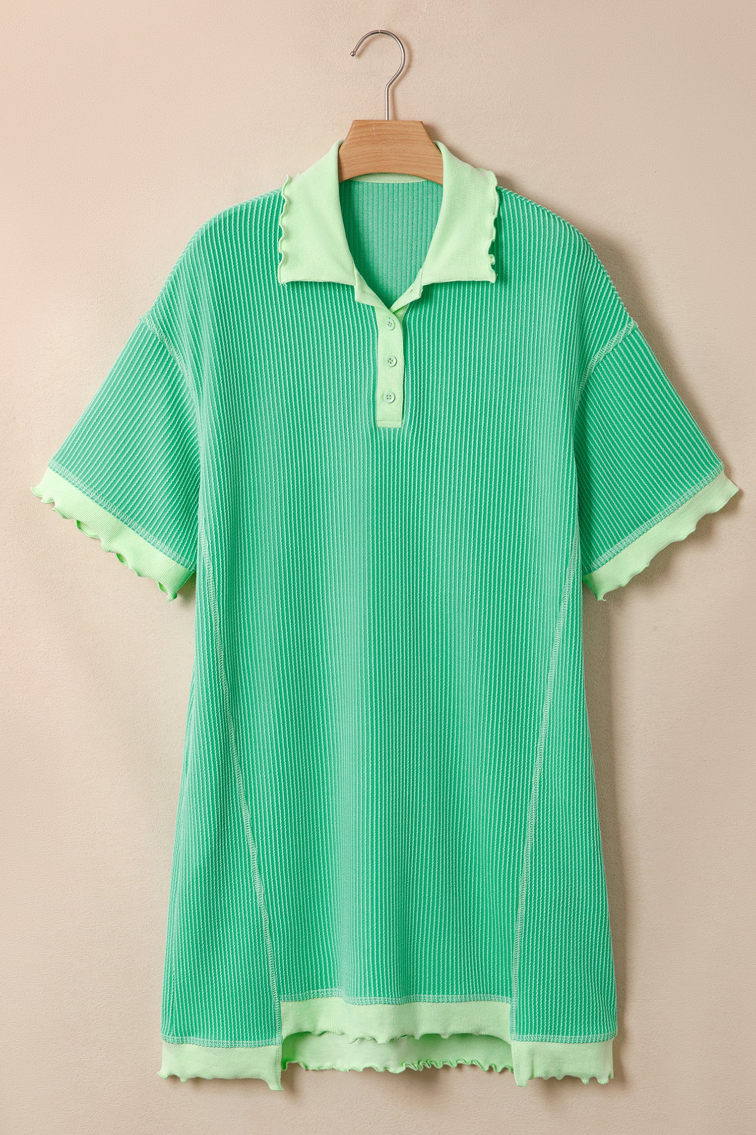 Mint Green Oversize Twist Ribbed Polo T Shirt Dress