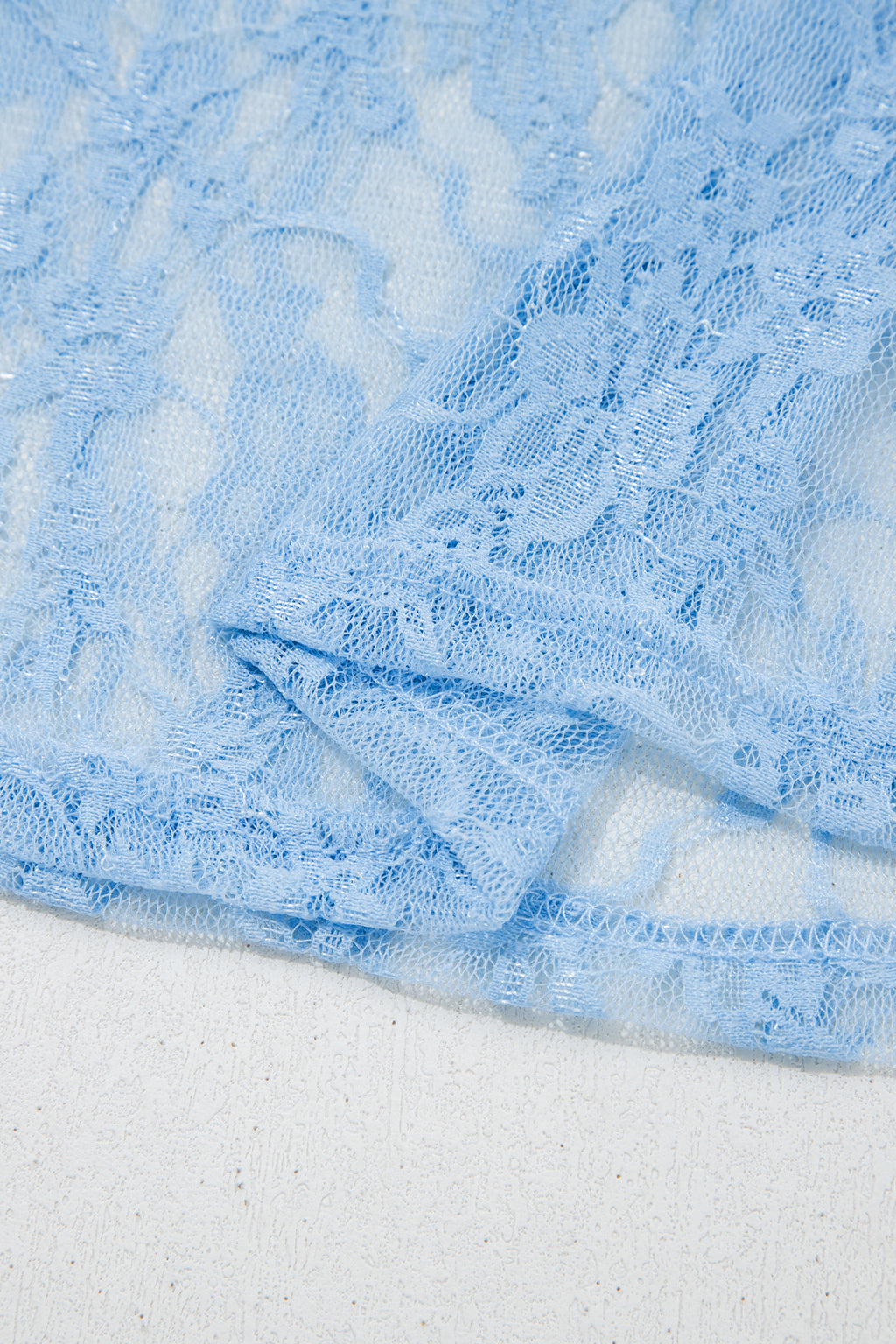 Beau Blue Sheer Floral Lace Boxy Tee