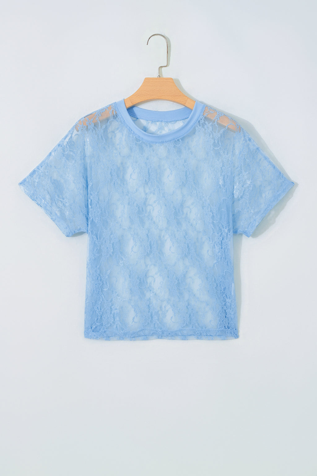 Beau Blue Sheer Floral Lace Boxy Tee