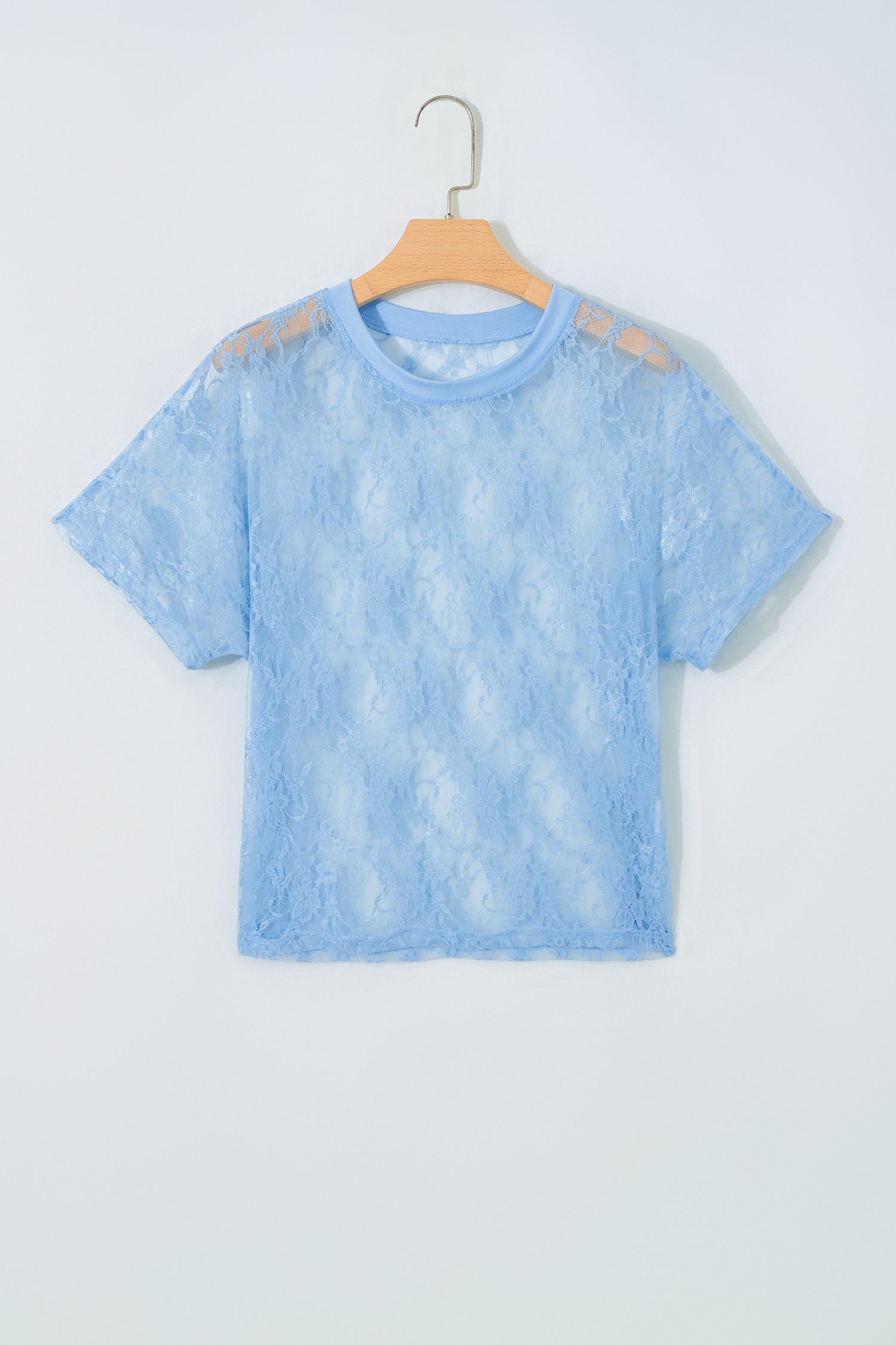 Beau Blue Sheer Floral Lace Boxy Tee