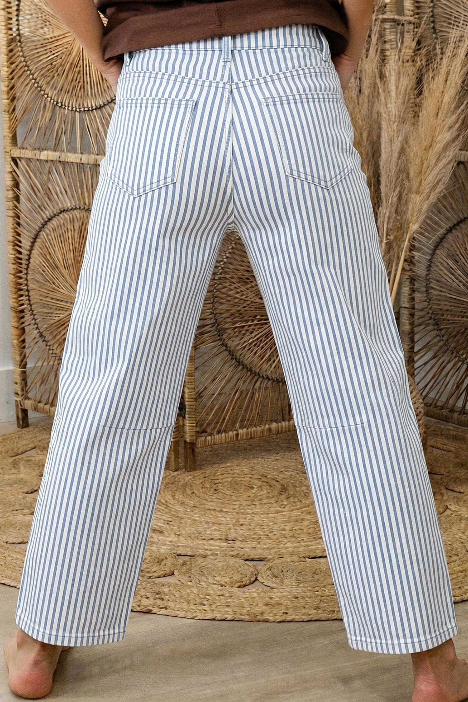 Brown Stripe Casual Barrel Jeans