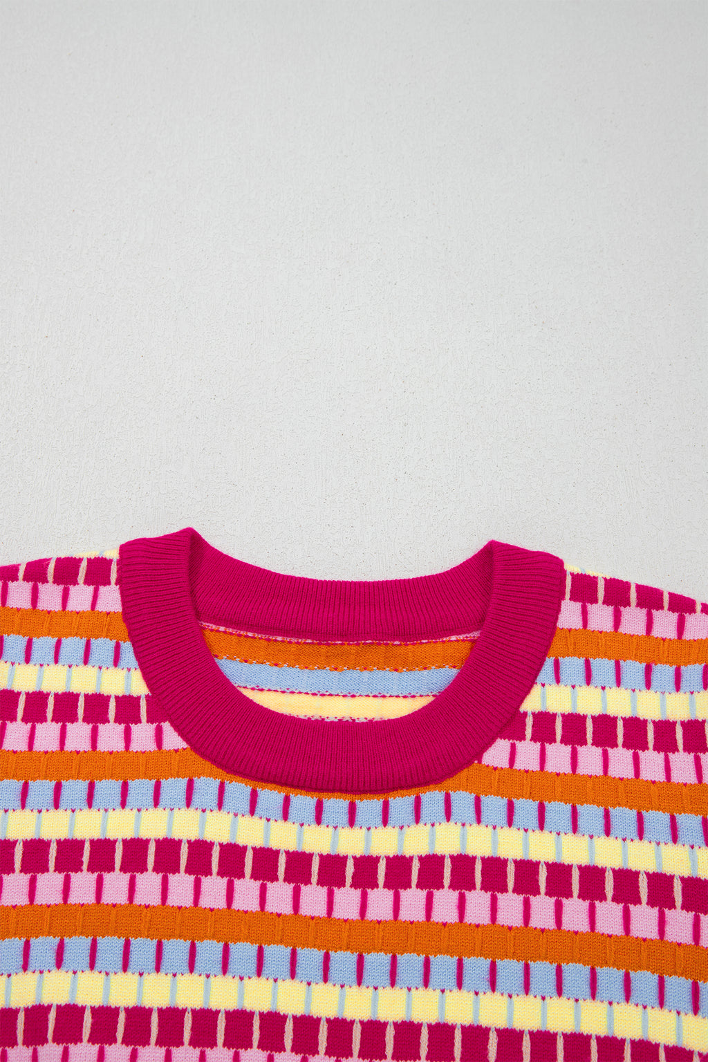 Orange Abstract Striped Knit Short Sleeve Sweater