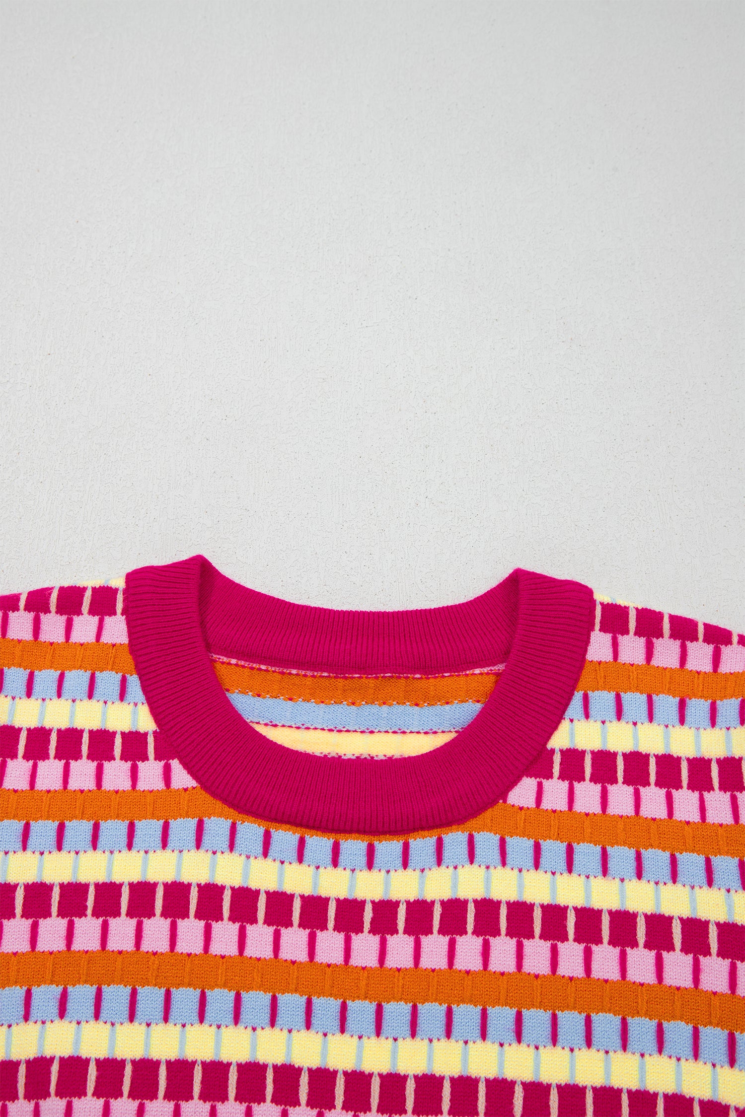 Orange Abstract Striped Knit Short Sleeve Sweater