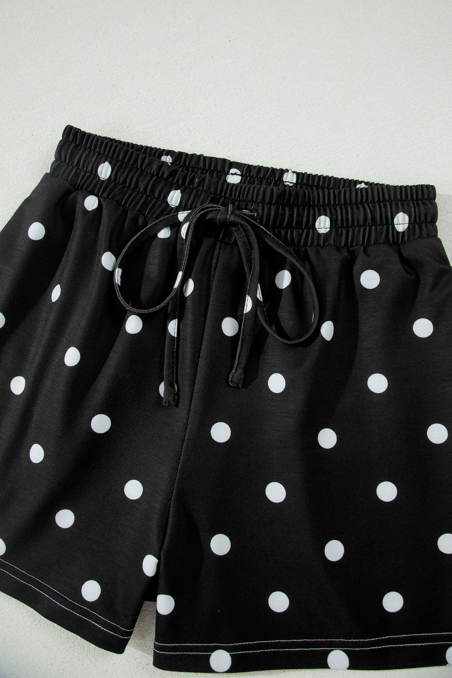Sky Blue Exposed Seam Detail Polka Dot Loose Tee Drawstring Shorts Set