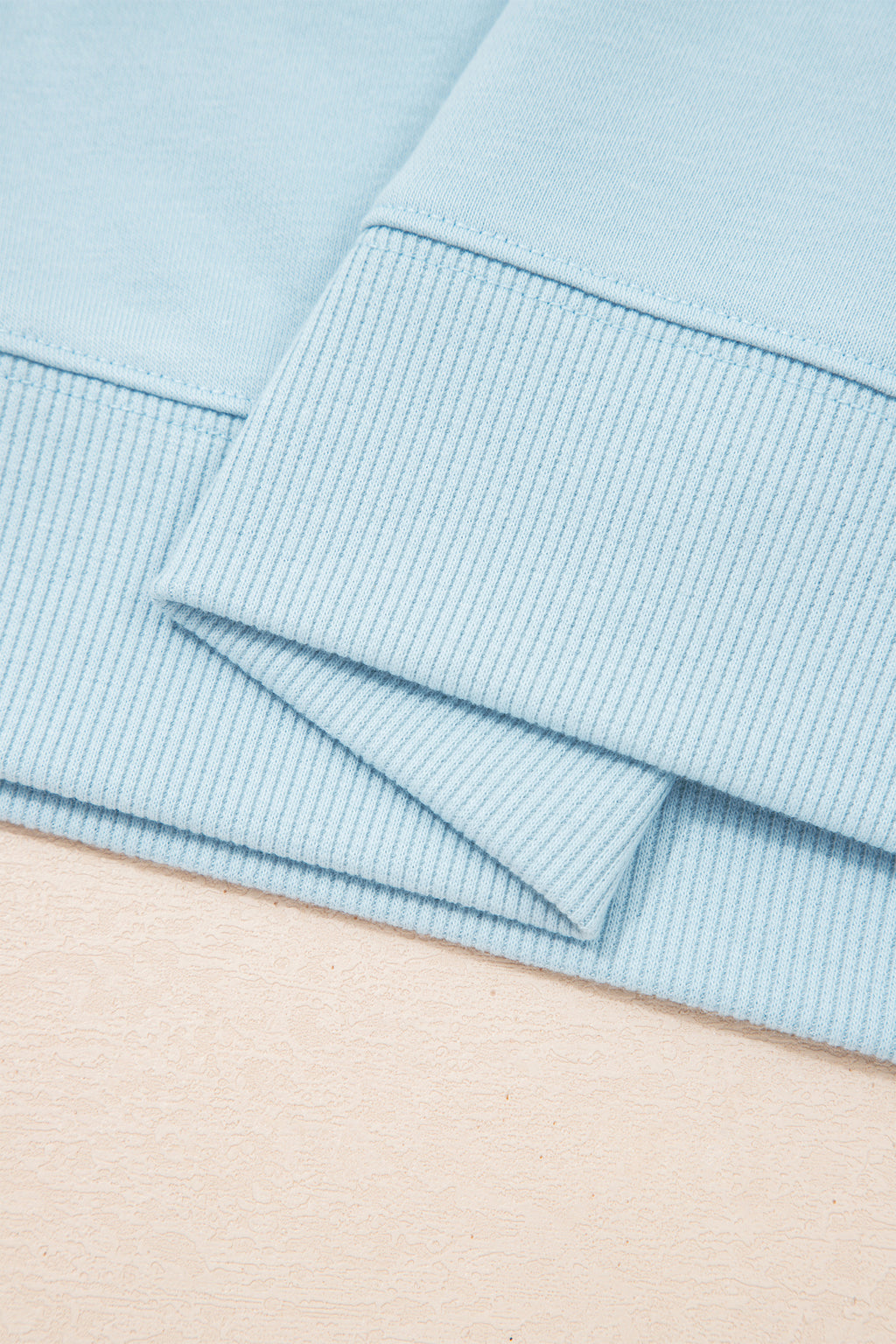 Clearly Aqua Solid Color Ribbed Trim Short Sleeve Top Drawstring Loose Pants 2pcs Outfit