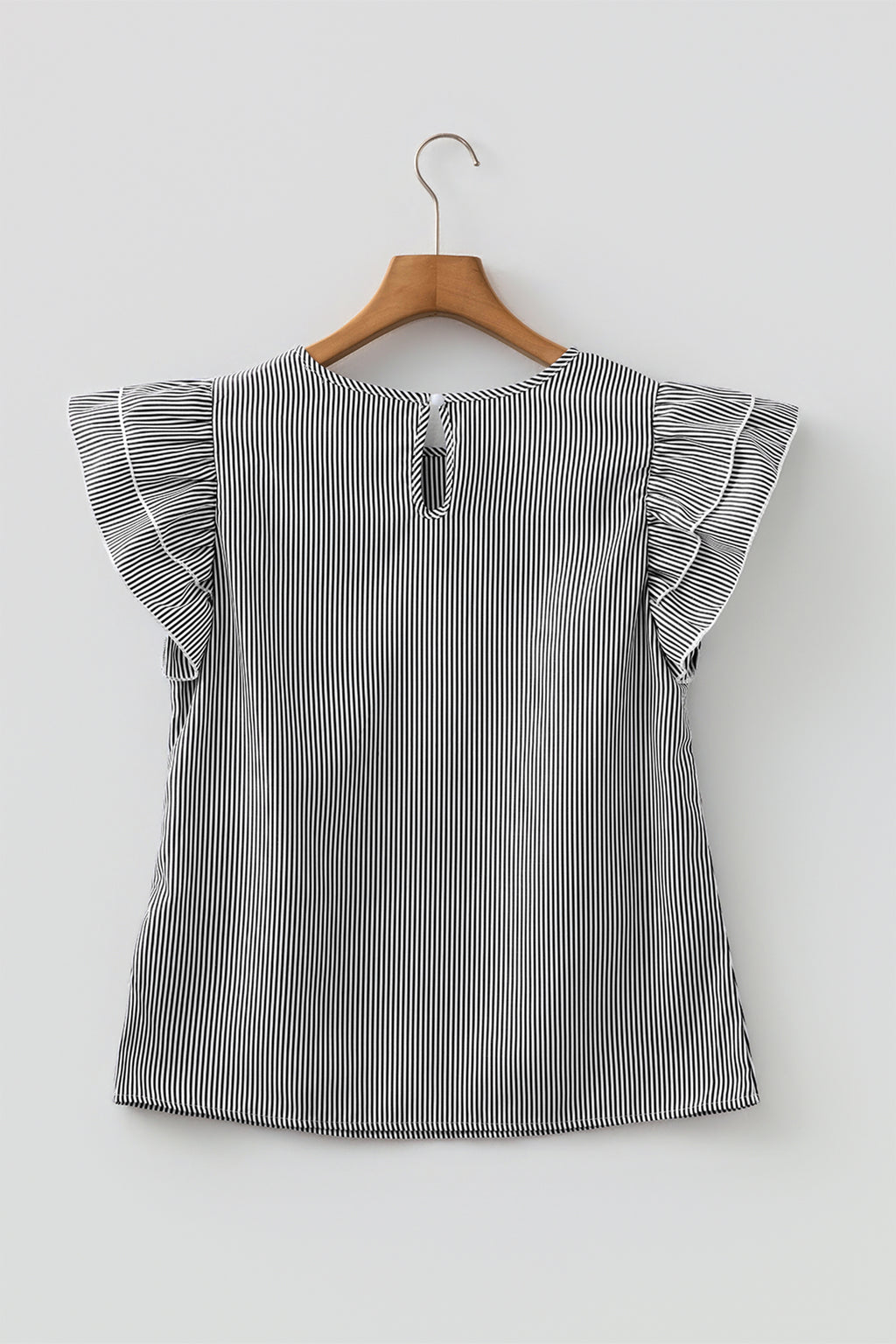 Black Stripe Striped Ruffle Sleeve Short Sleeve Round Neck Casual Shift Blouse