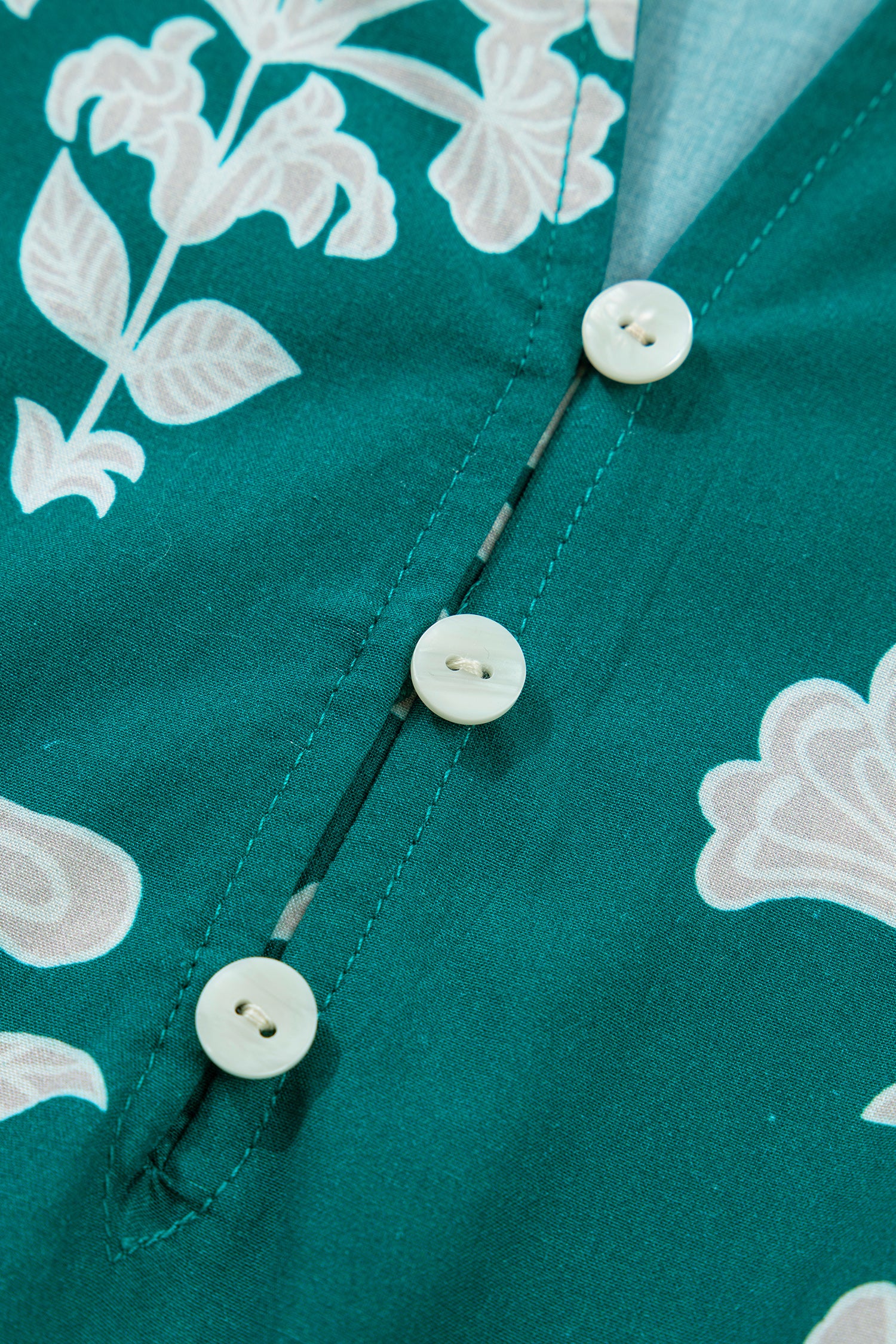 Green Frilled V Neck Puff Short Sleeve Floral Mini Dress
