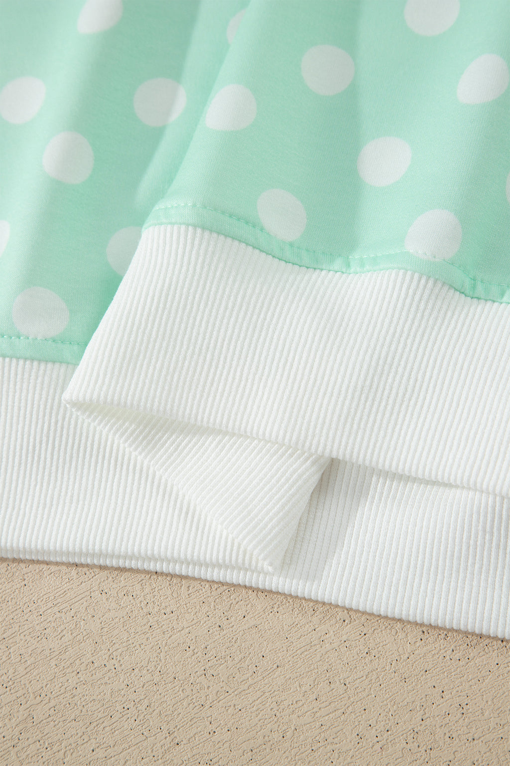 Sky Blue Polka Dot Print Color Block Trim Mock Neck Short Set