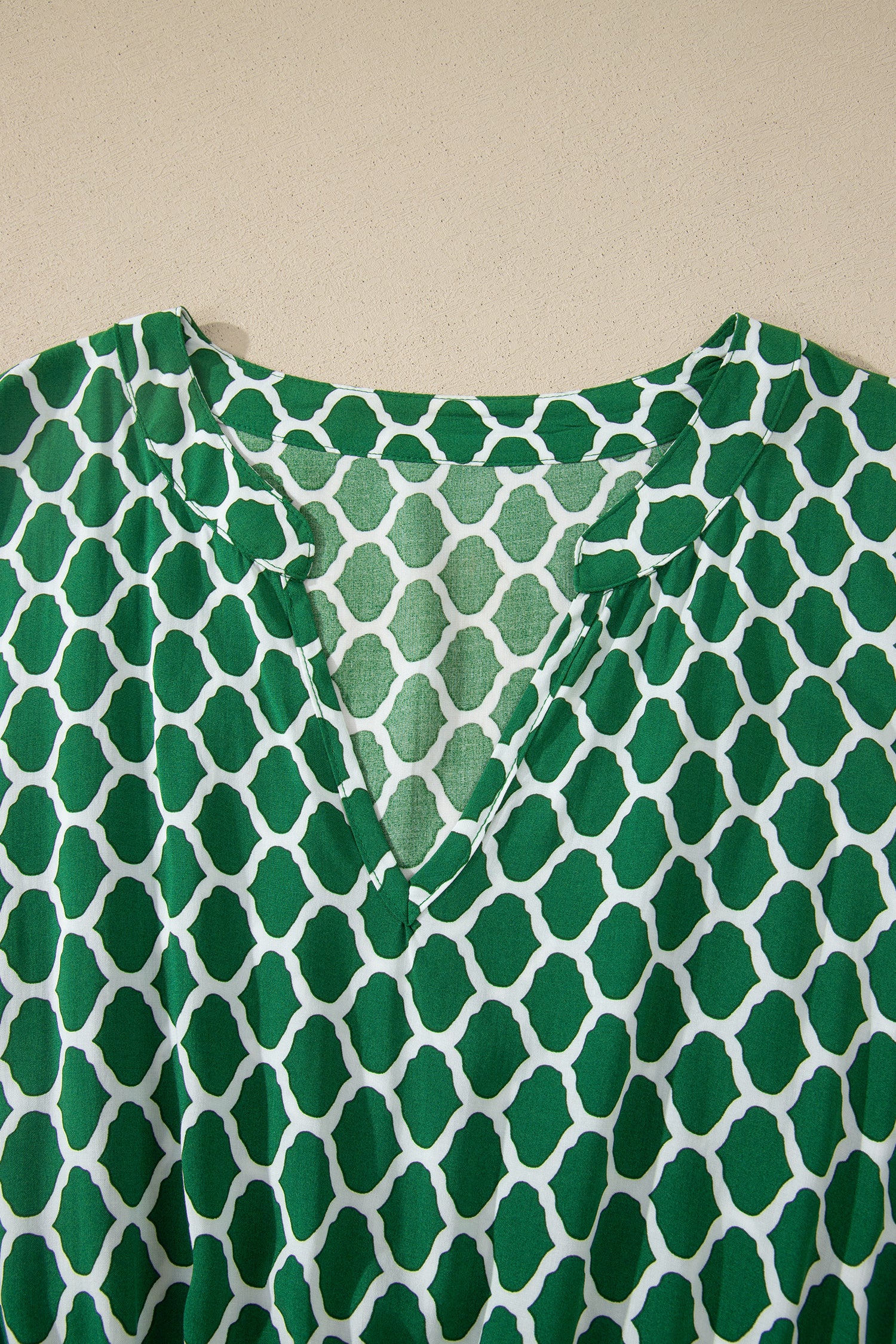 Green Plus Size Geometric Print Pocketed Ruffle Hem Casual Dress