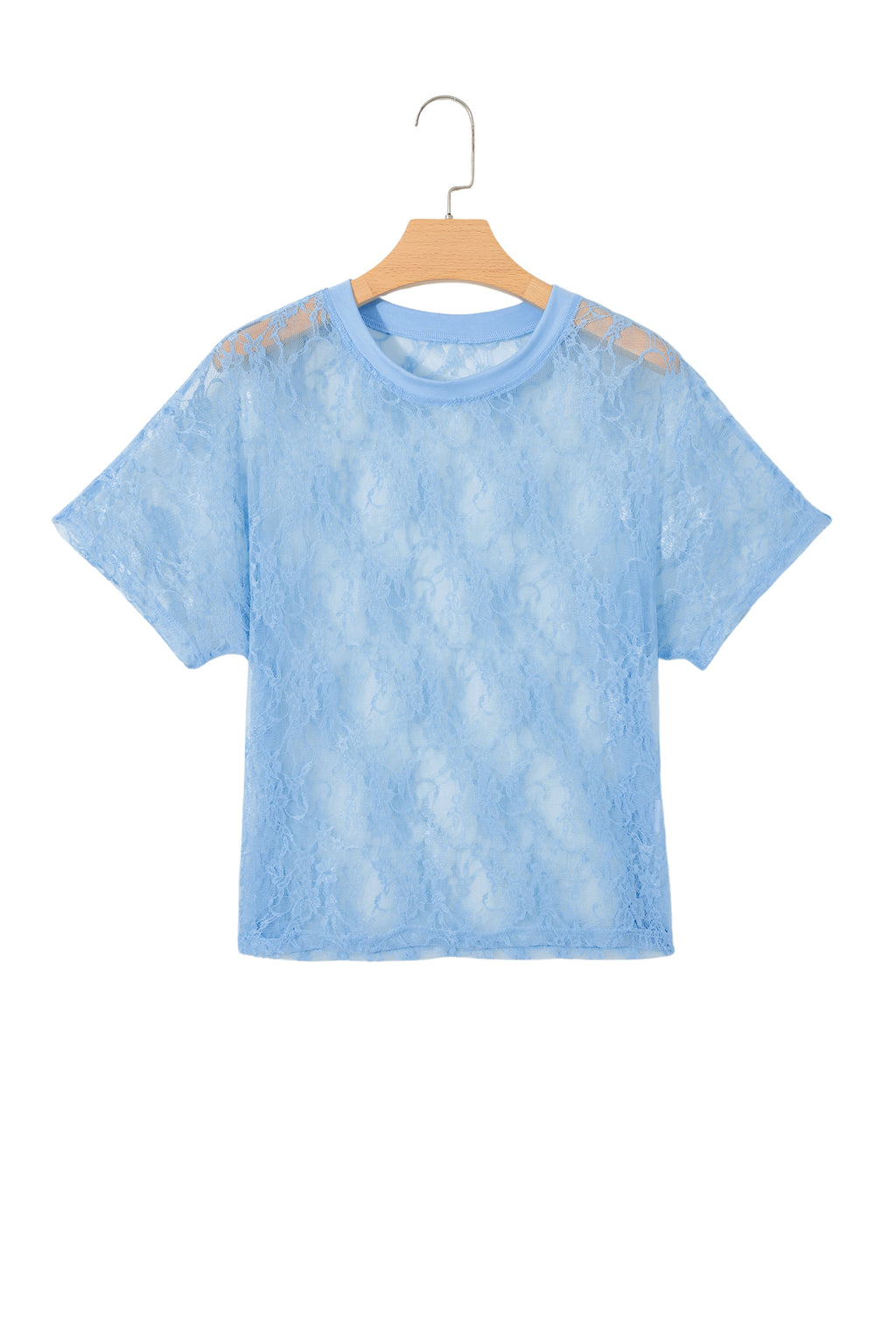 Beau Blue Sheer Floral Lace Boxy Tee