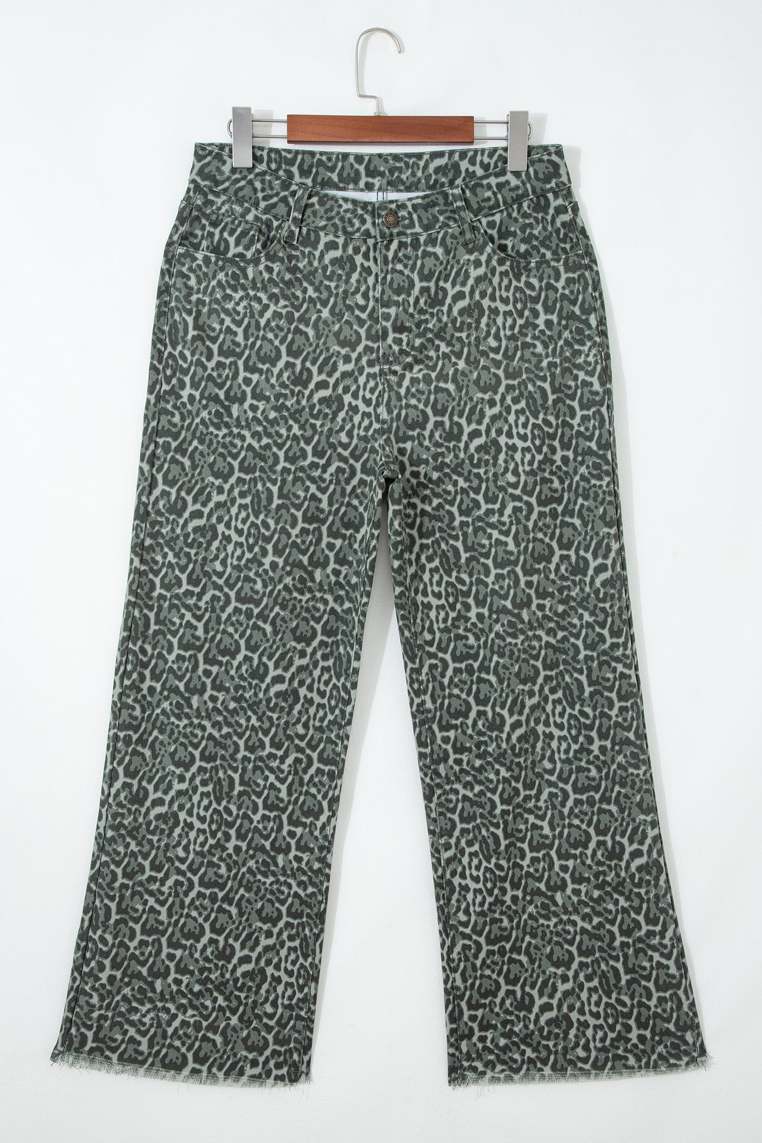 Brown Leopard Frayed Edge Wide Leg High Waist Jeans
