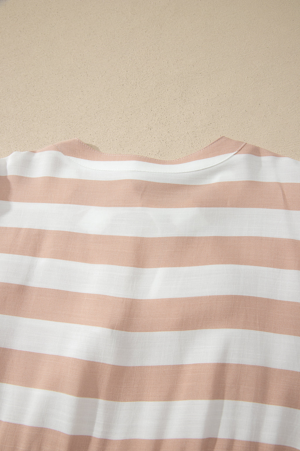 Khaki Stripe Tie V Neck Ruffle Trim Short Sleeve Flared Summer Dress