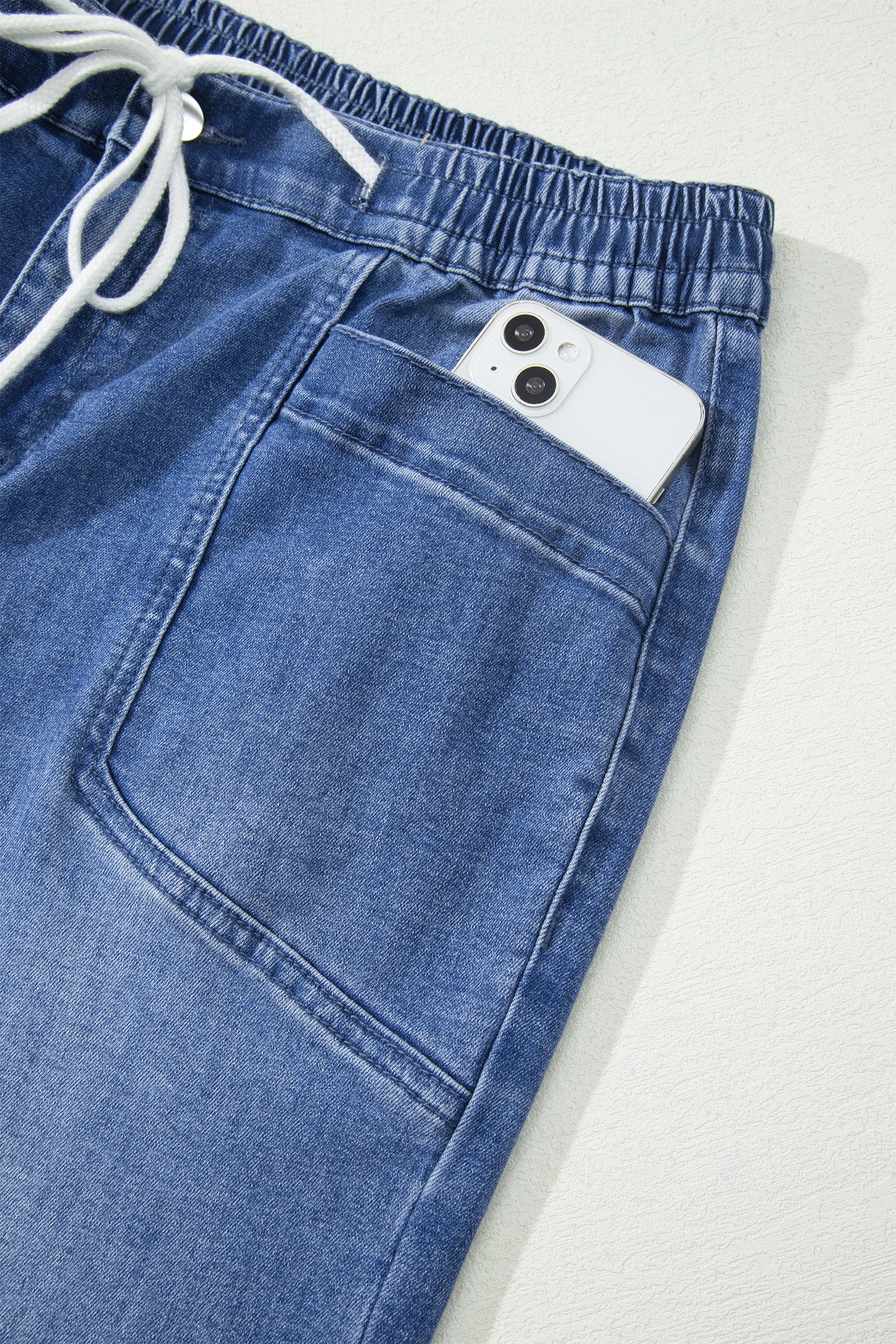 Ashleigh Blue Drawstring Waist Ankle Length Casual Jeans Regular Fit Pocket Detail Denim Pants