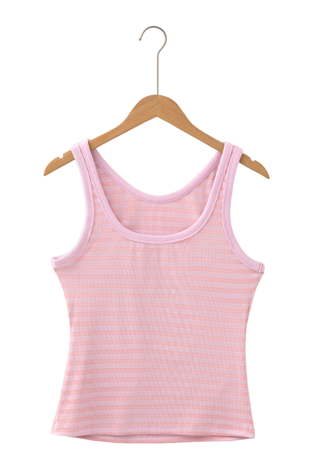 Pink Stripe Ribbed Knit Slim Tank Top
