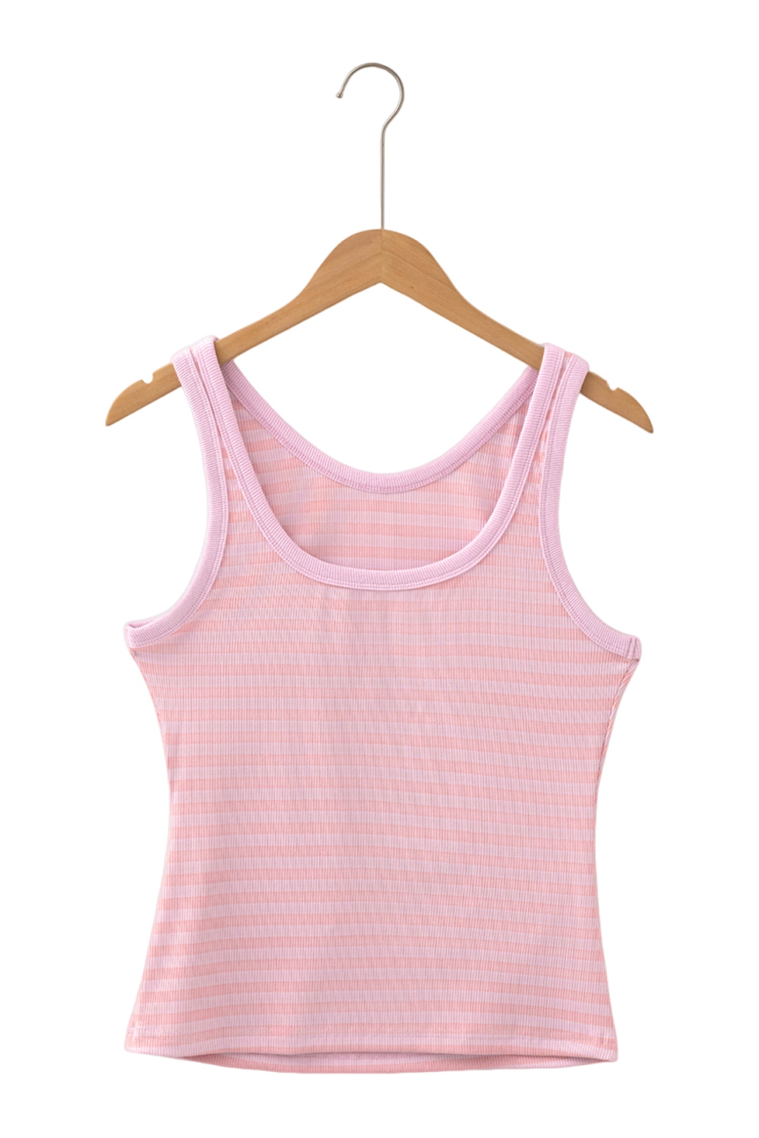 Pink Stripe Ribbed Knit Slim Tank Top