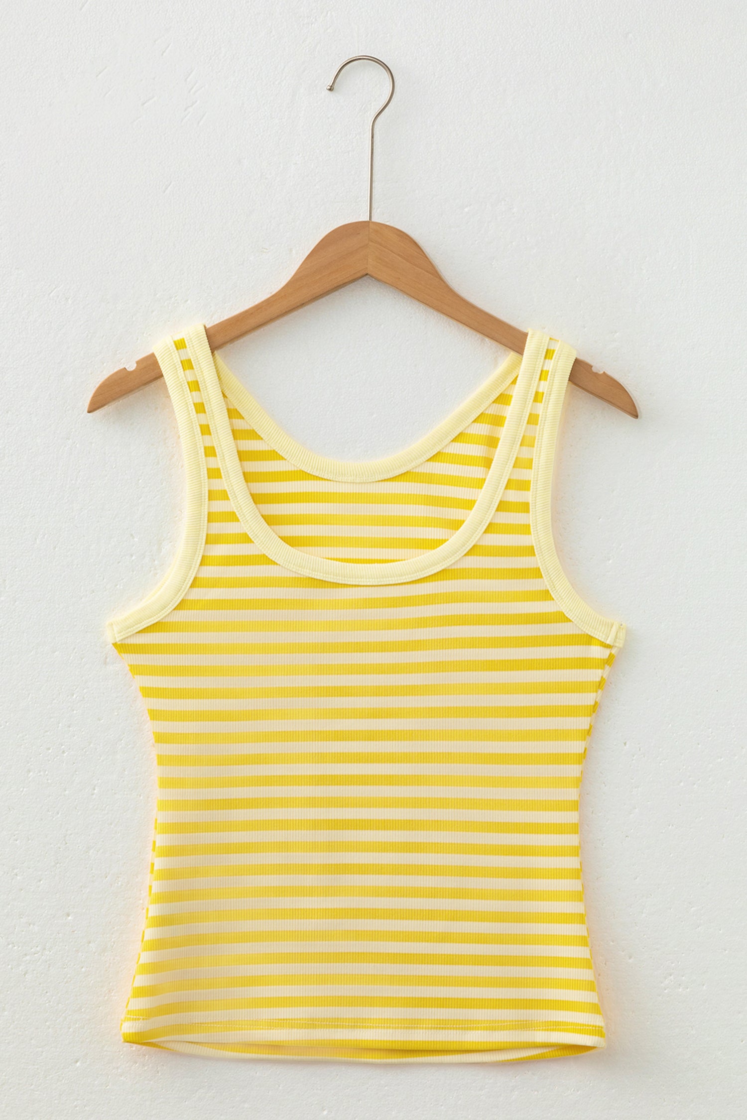 Pink Stripe Ribbed Knit Slim Tank Top