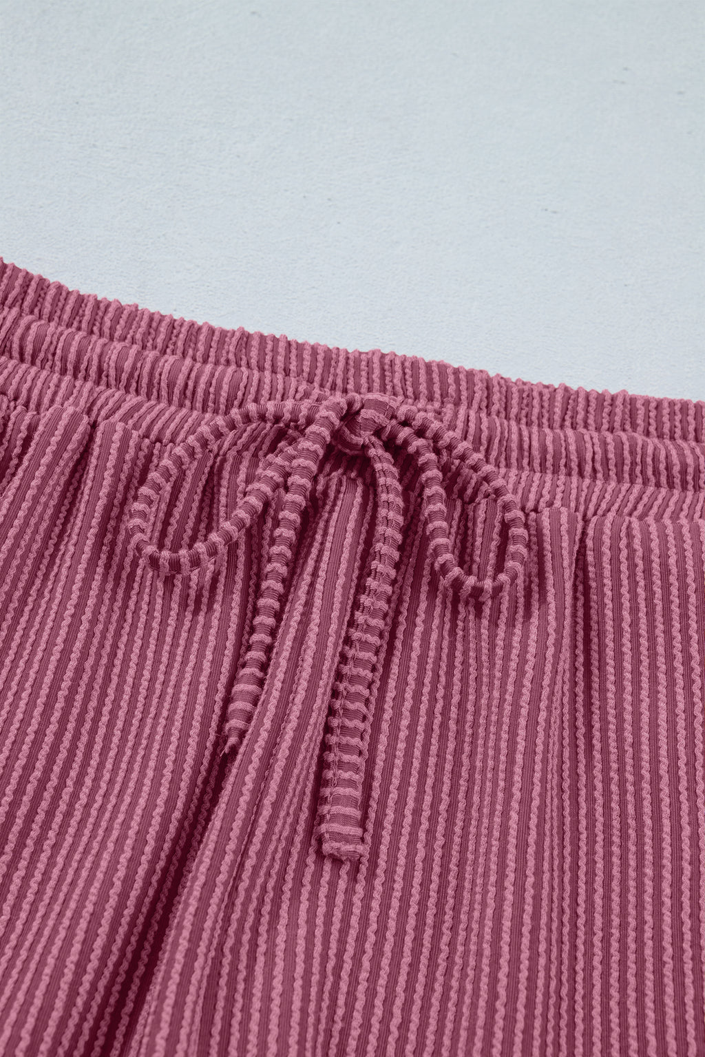Pitaya Pink Twisted Ribbed Loose Tee Drawstring Elastic Waist 2pcs Short Set