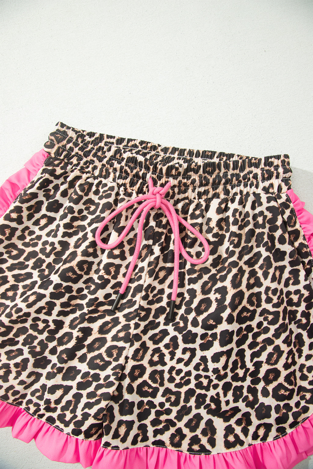 Pink Stripe Contrast Ruffle Trim Shorts