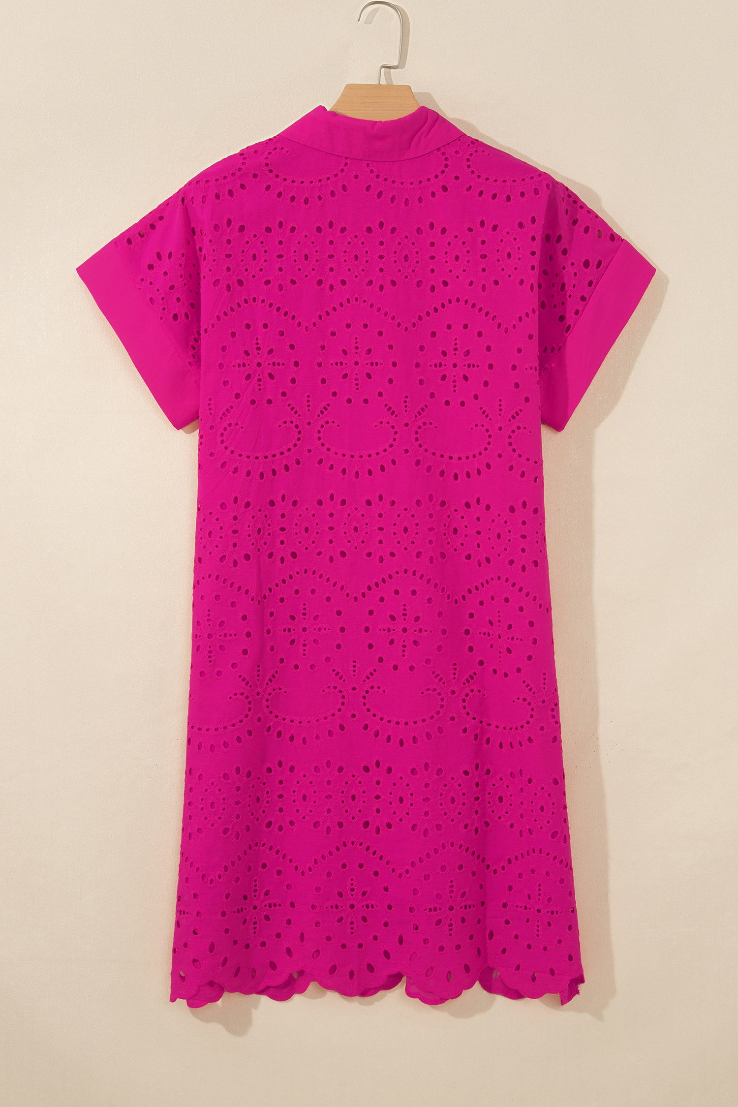 Black Solid Color Eyelet Embroidered T Shirt Mini Dress