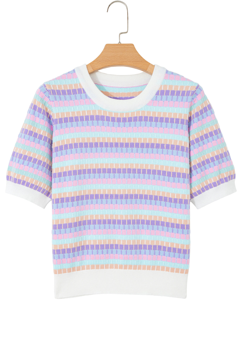 Orange Abstract Striped Knit Short Sleeve Sweater