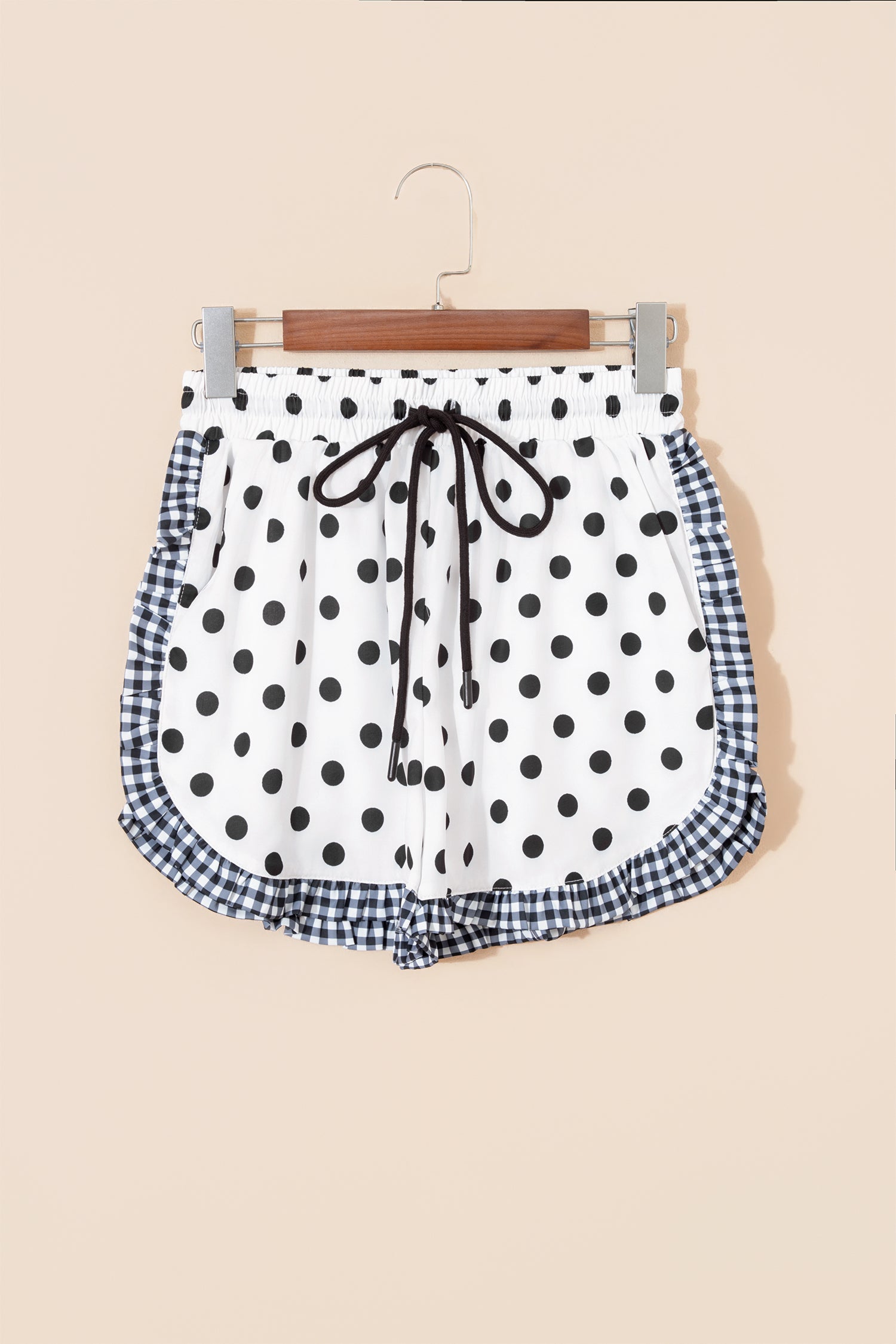 Pink Stripe Contrast Ruffle Trim Shorts