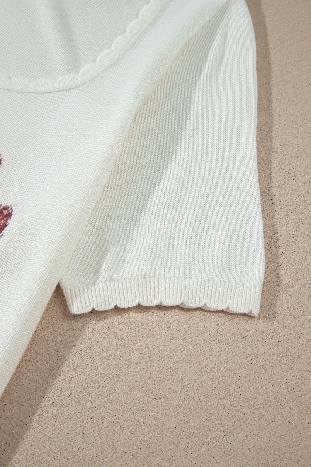 White Western Floral Print Short Sleeve Square Collar Knit Sweater