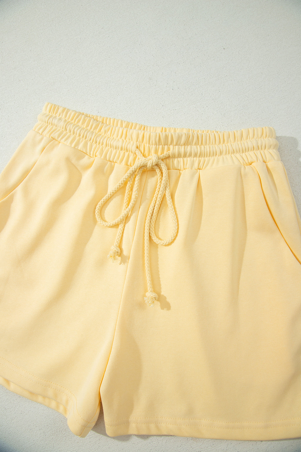 Yellow Eyelet Lace Patchwork Sleeve Short 2pcs Outfit
