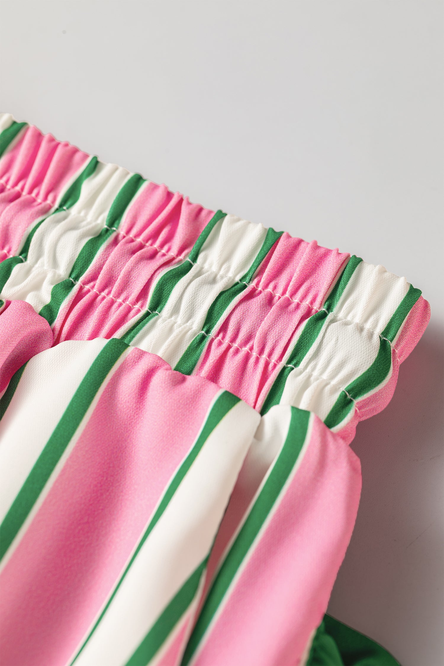 Pink Stripe Contrast Ruffle Trim Shorts