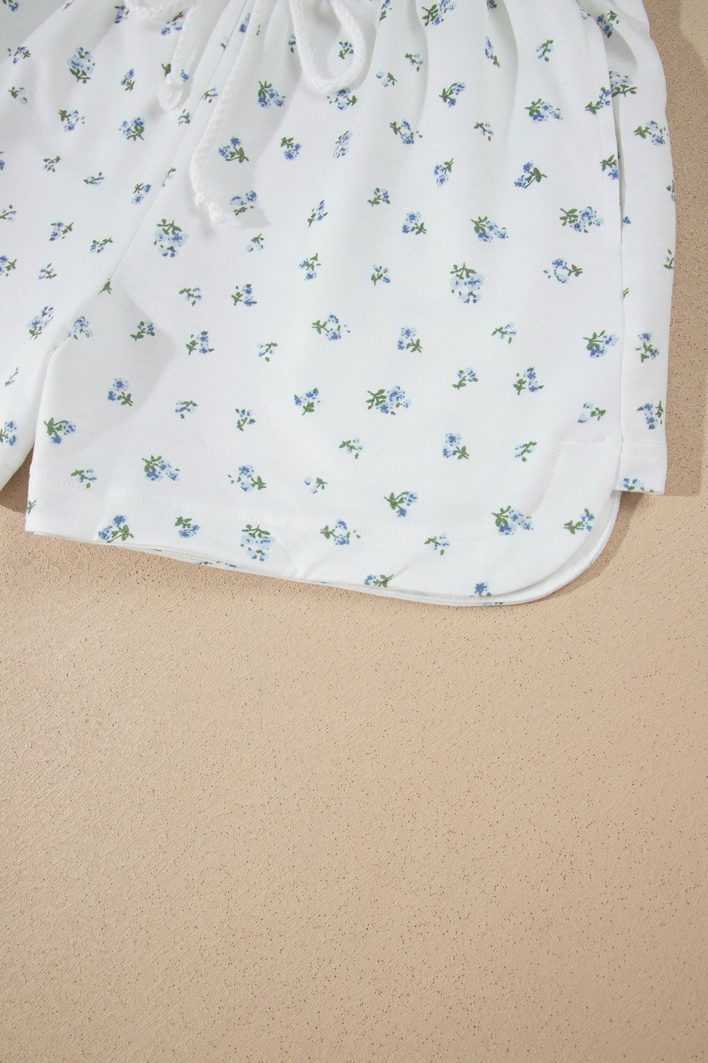 White Floral Print Half Zip Top Matching Short Set