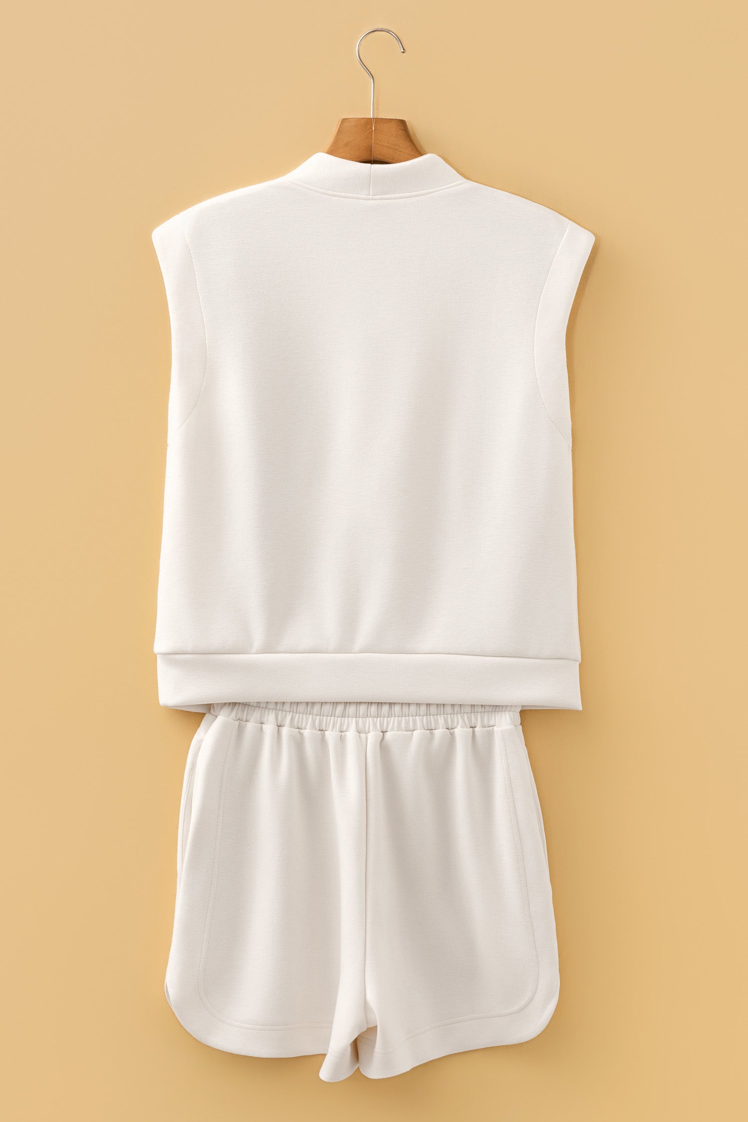 Oatmeal Quarter Zip Sleeveless Top Drawstring Shorts Casual 2pcs Outfit