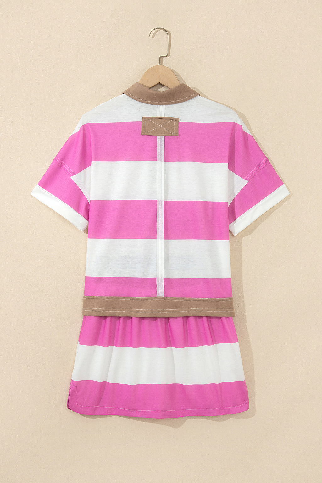 Rose Stripe Colorblock Trim Polo Tee Drawstring Mini Skort 2pcs Set