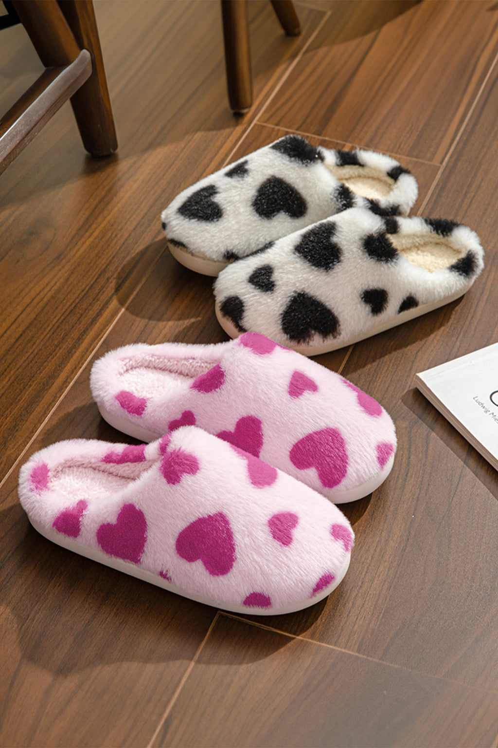 Fiery Red Heart Shape Fuzzy Slippers