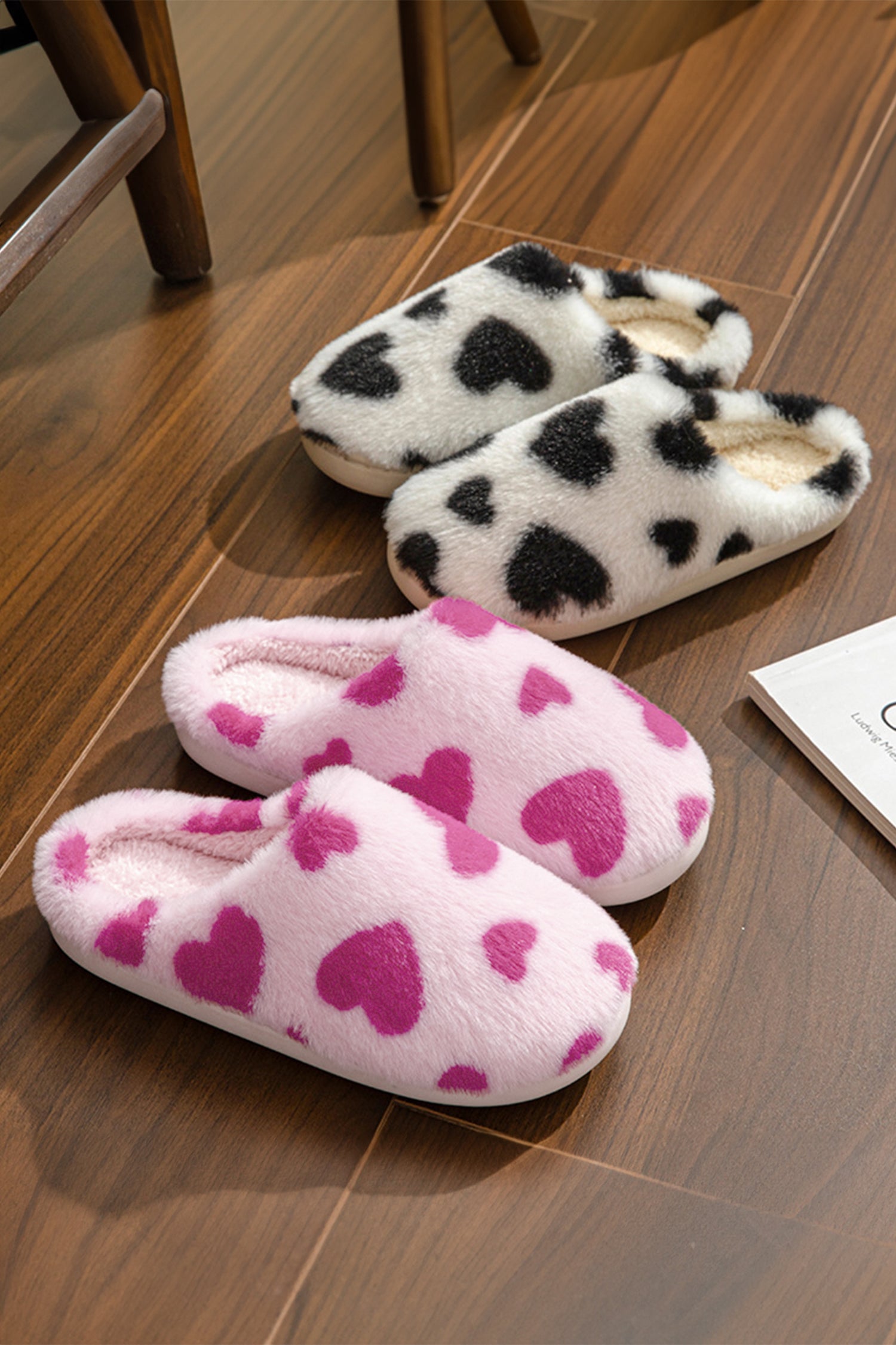 Fiery Red Heart Shape Fuzzy Slippers