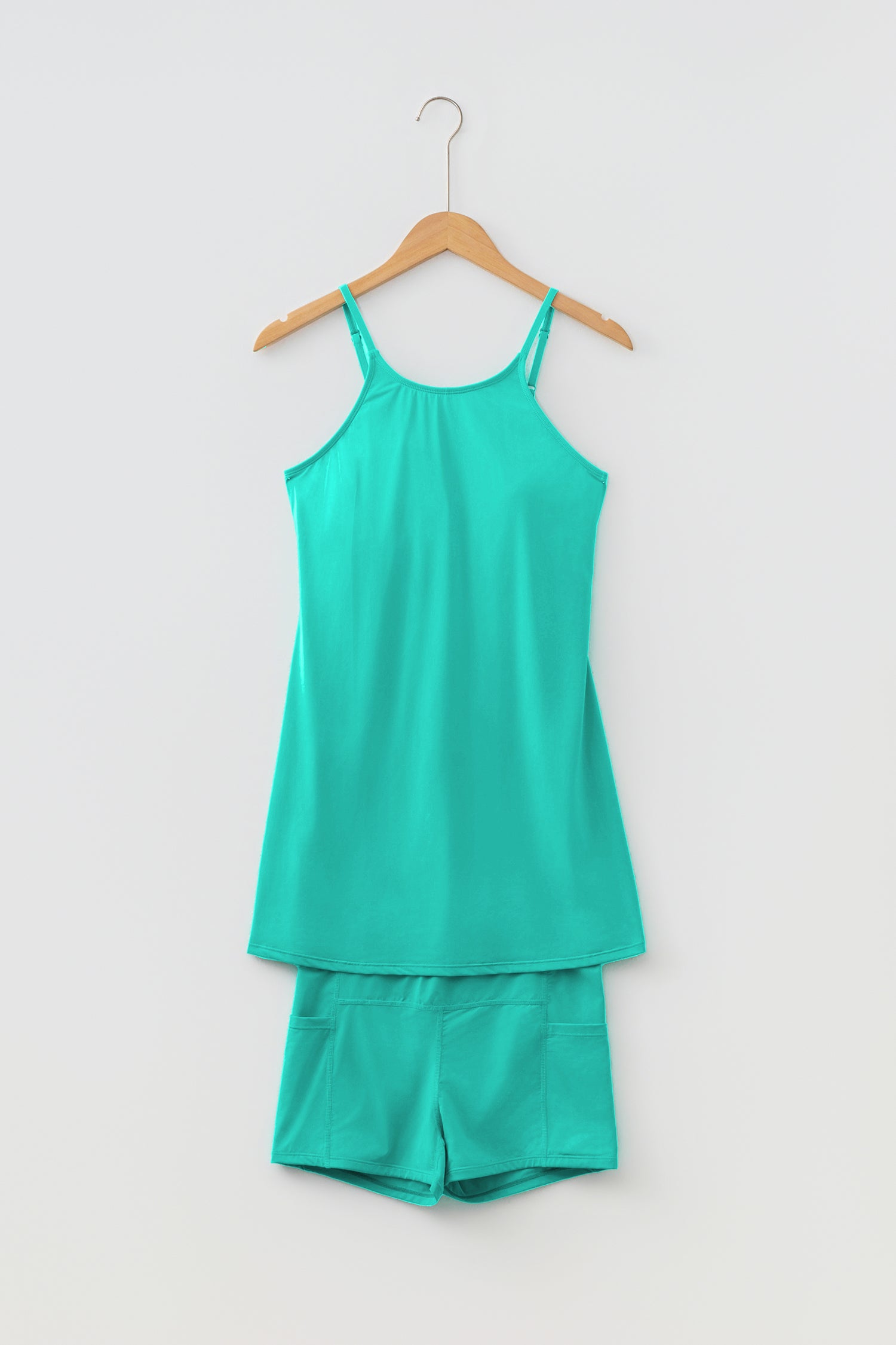 Bright Pink Solid Color Tunic Tank Dress Athletic Shorts Two Piece Set