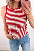 Red Stripe Buttoned Ribbed Knit Tank Top