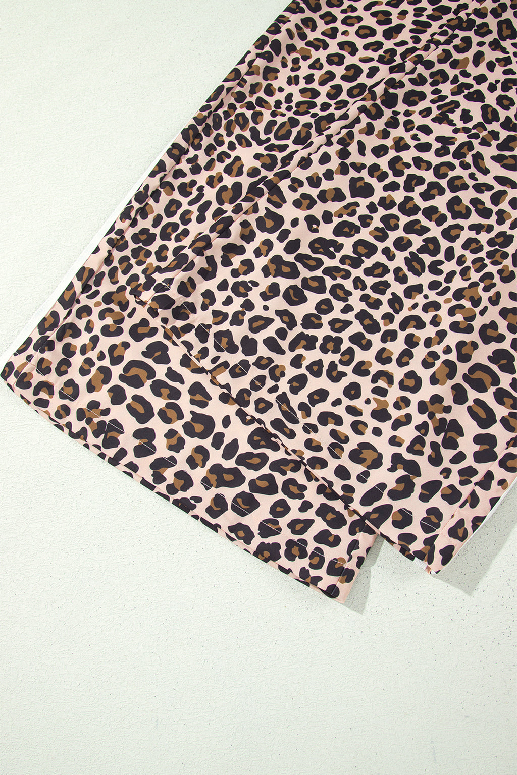 Beige Leopard Print Side Striped Detail Casual Wide Leg Pants