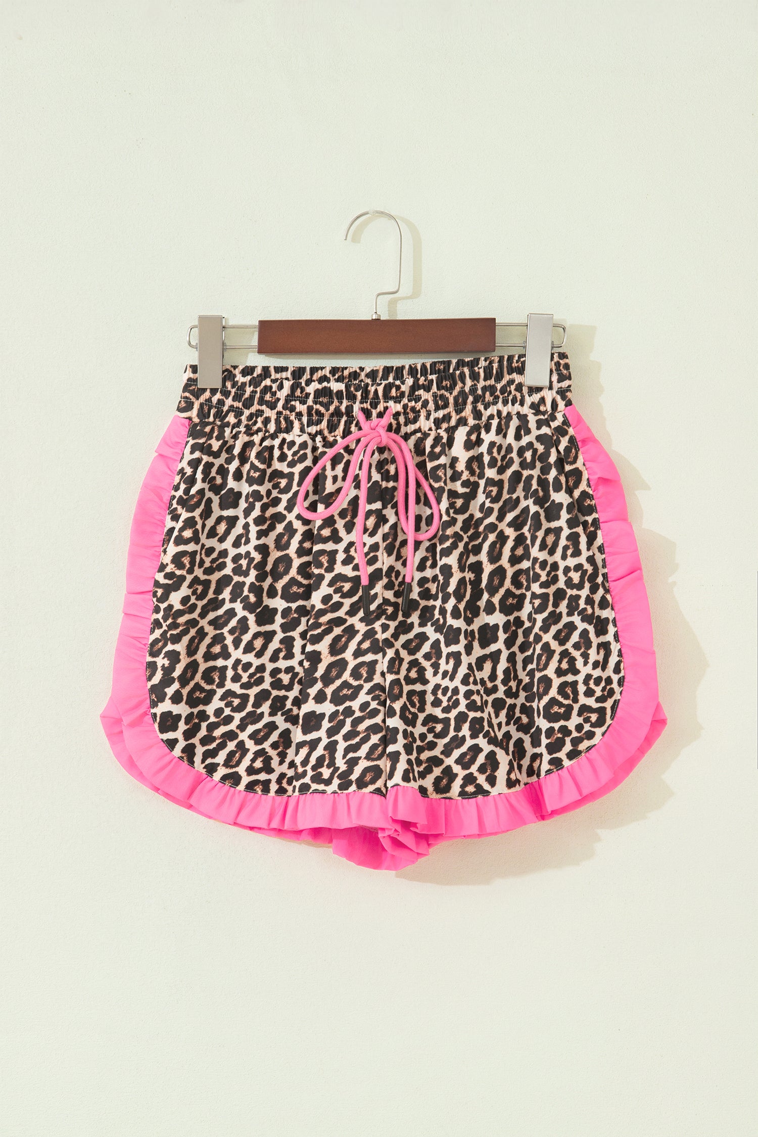 Pink Stripe Contrast Ruffle Trim Shorts